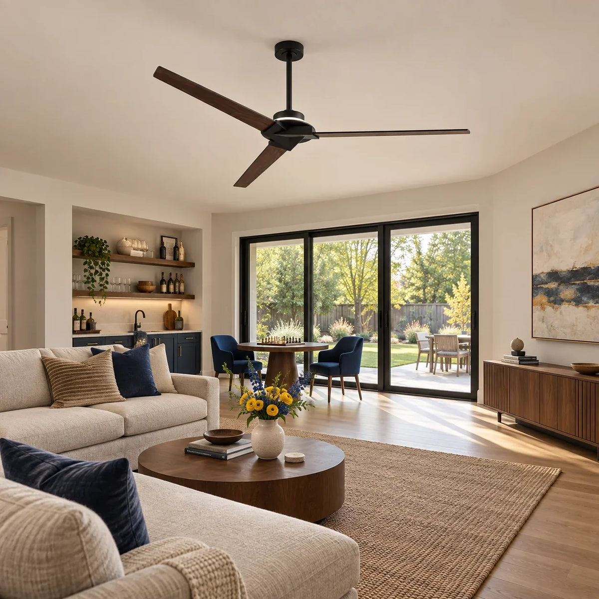 70" Abel Black Downrod Mount LED Ceiling Fan with Remote Control