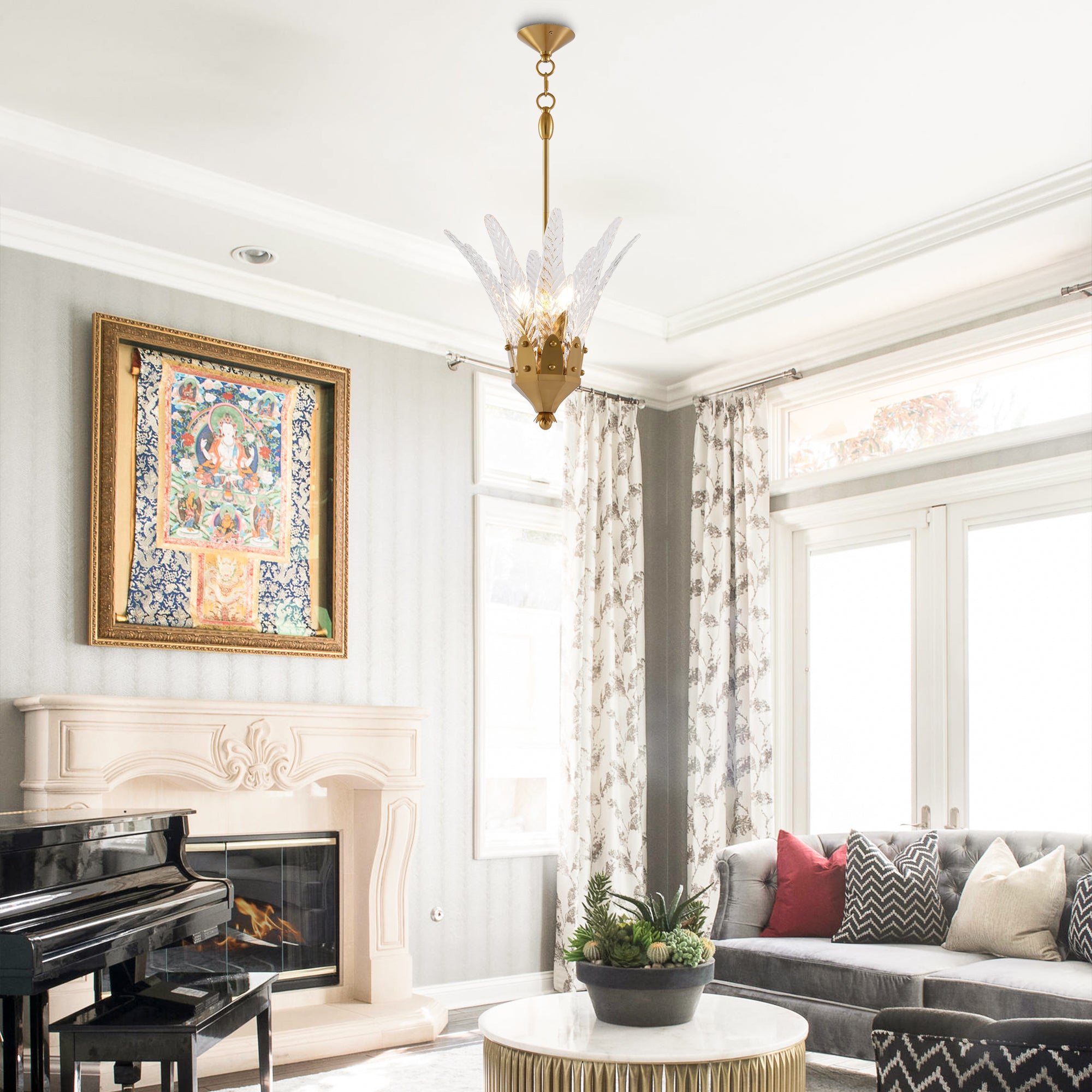 17 Inch Vito 3-Light Feather-shaped Island Pendant Light