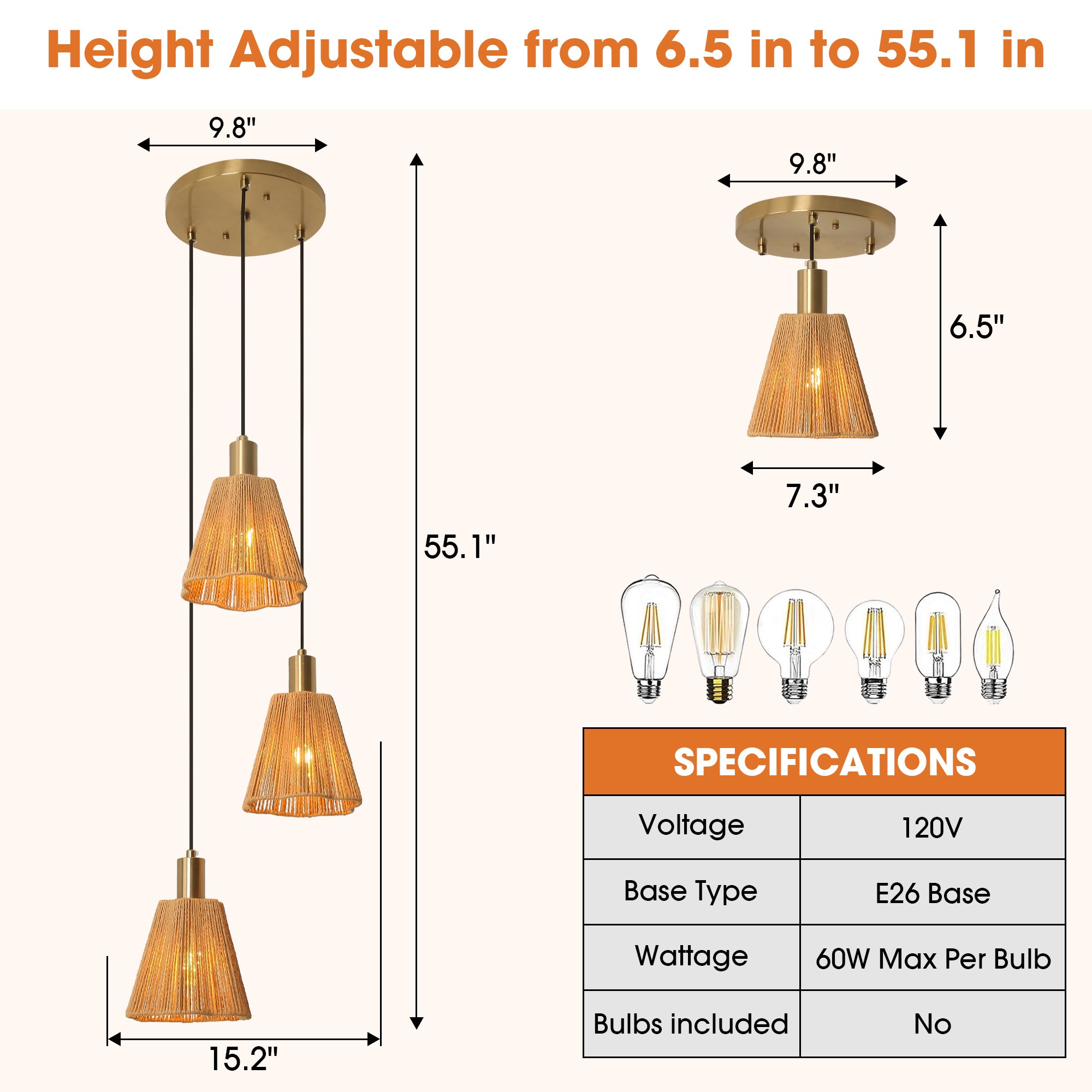 15 Inch Merle 3-Light Island Pendant Light