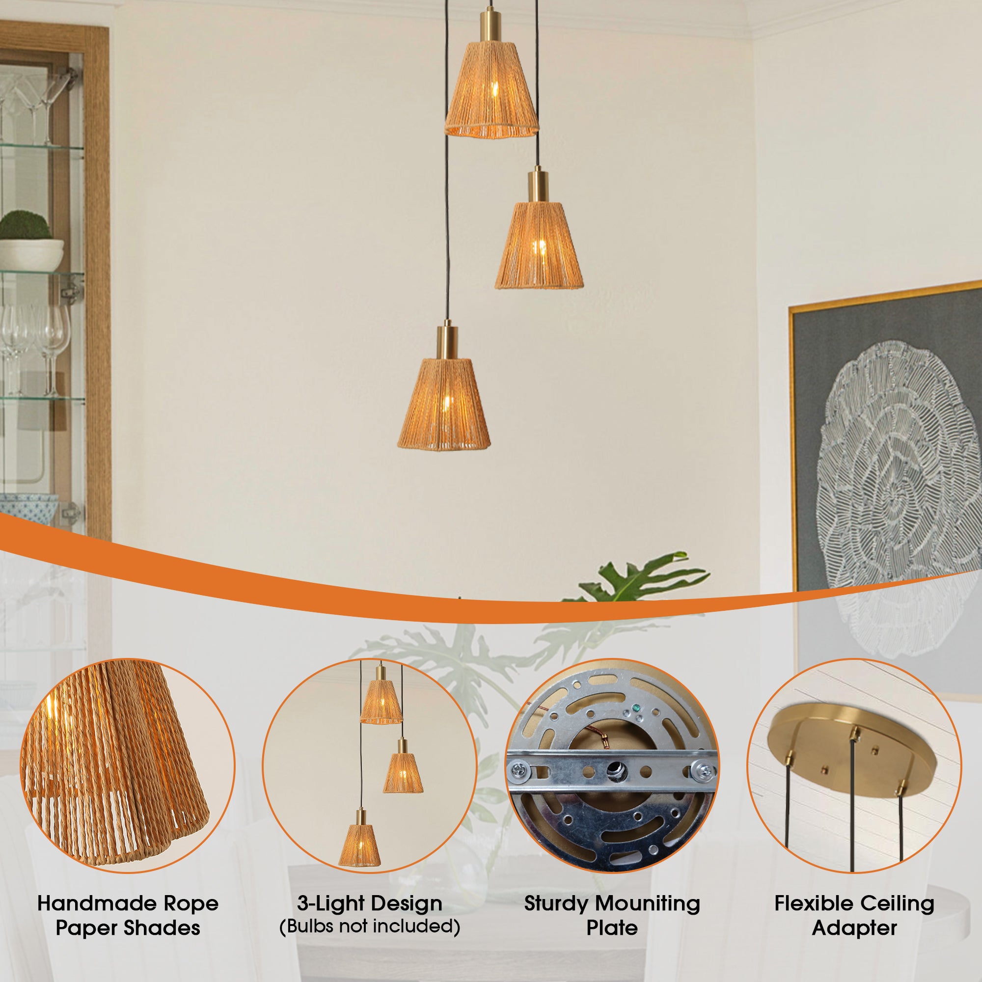 15 Inch Merle 3-Light Island Pendant Light