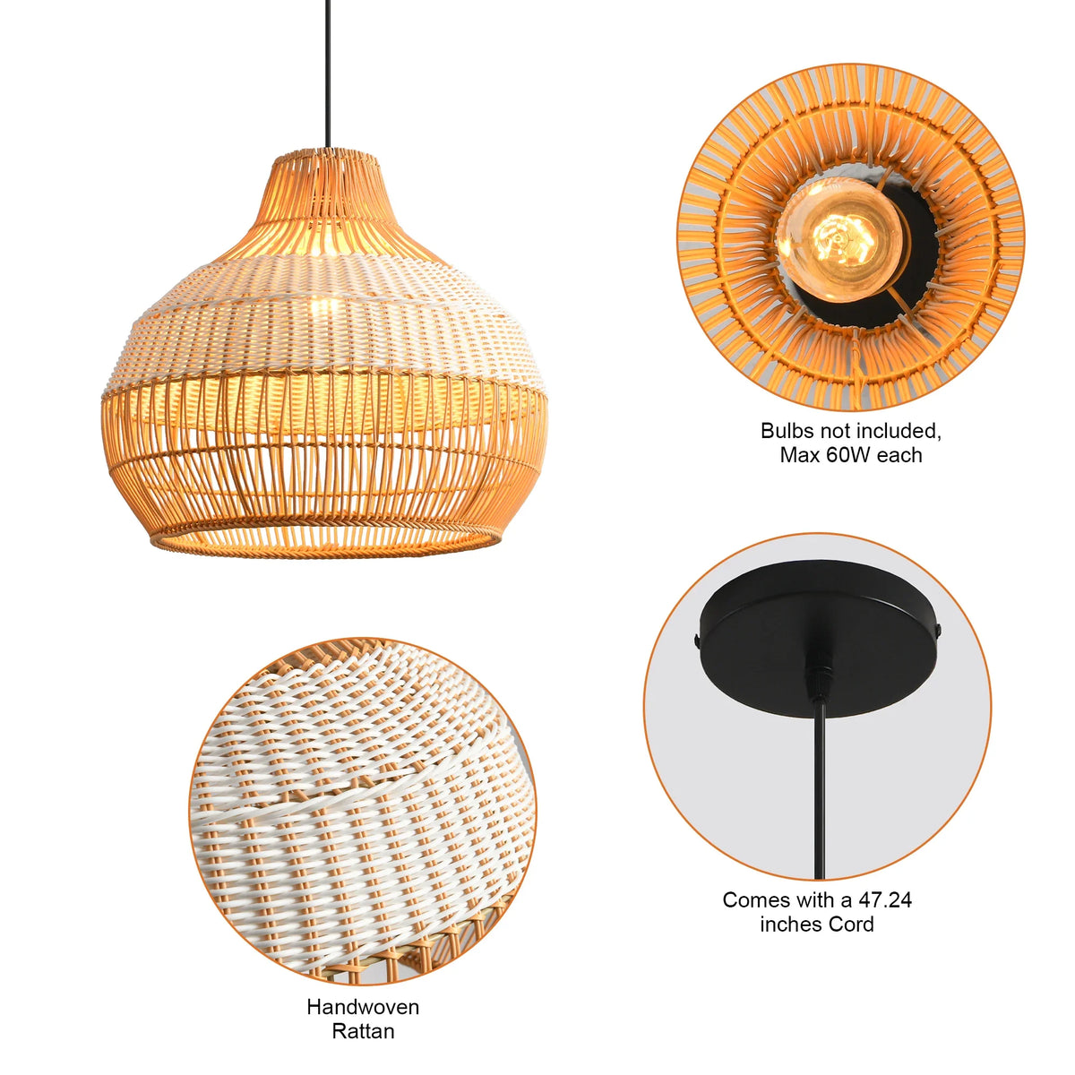 17" Yale Bohemian Handwoven Rattan Island Pendant Light