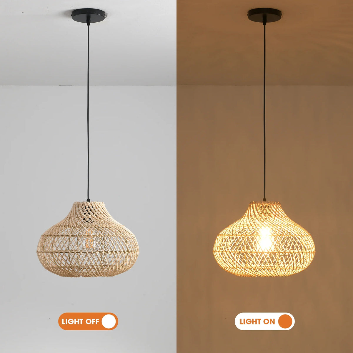 19" Winston Bohemian Handwoven Rattan Island Pendant Light