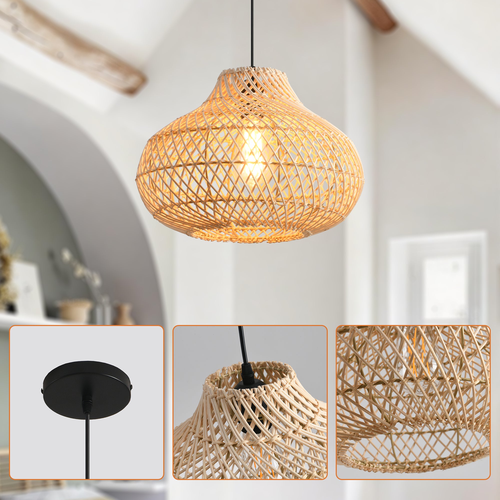 19" Winston Bohemian Handwoven Rattan Island Pendant Light