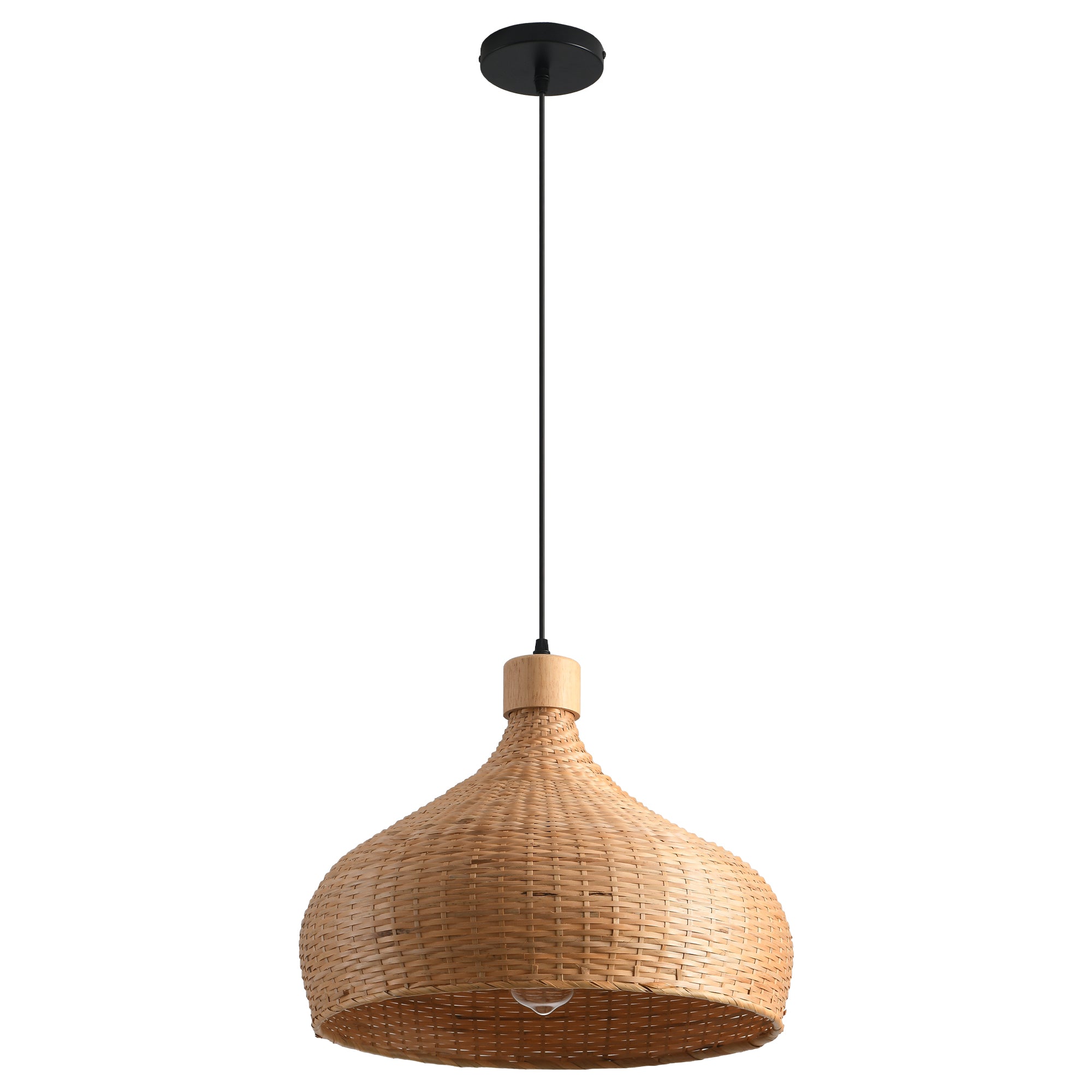 18" Winfred Bohemian Handwoven Bamboo Island Pendant Light
