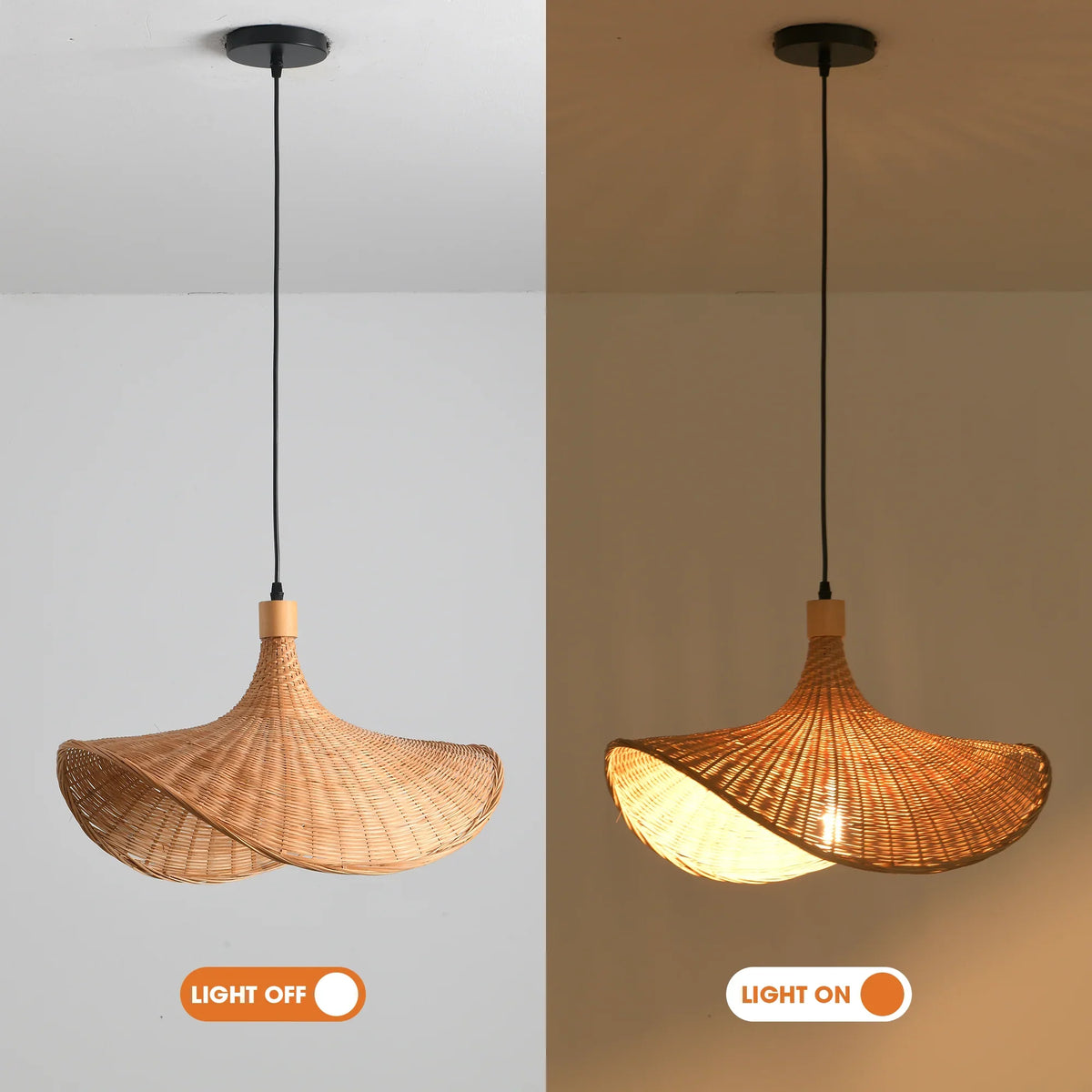 20" Werner Bohemian Handwoven Bamboo Island Pendant Light