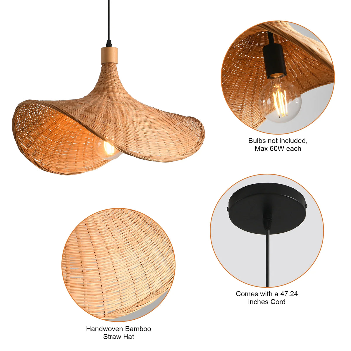 20" Werner Bohemian Handwoven Bamboo Island Pendant Light