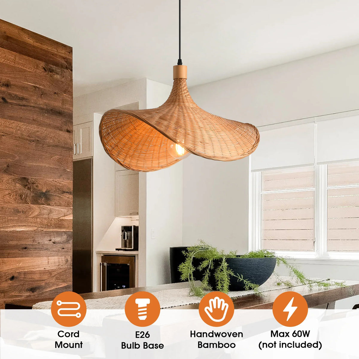 20" Werner Bohemian Handwoven Bamboo Island Pendant Light