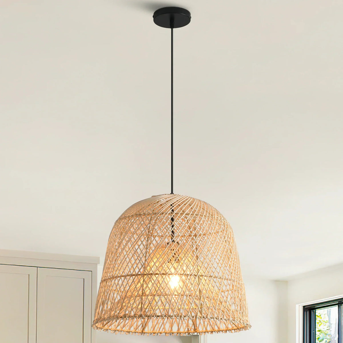 15" Wendell Bohemian Handwoven Rattan Island Pendant Light