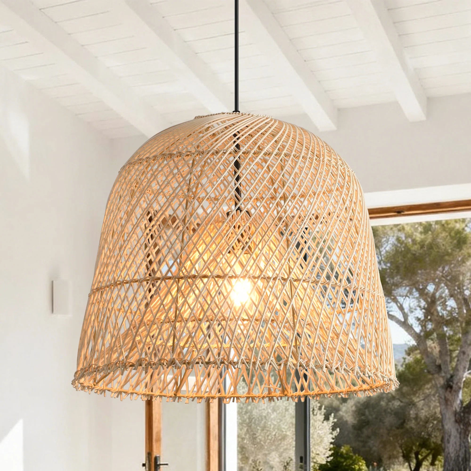 15" Wendell Bohemian Handwoven Rattan Island Pendant Light