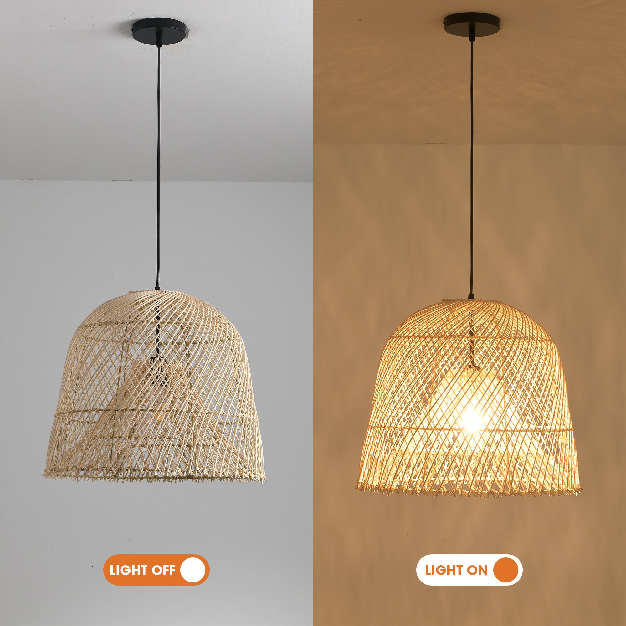 15" Wendell Bohemian Handwoven Rattan Island Pendant Light