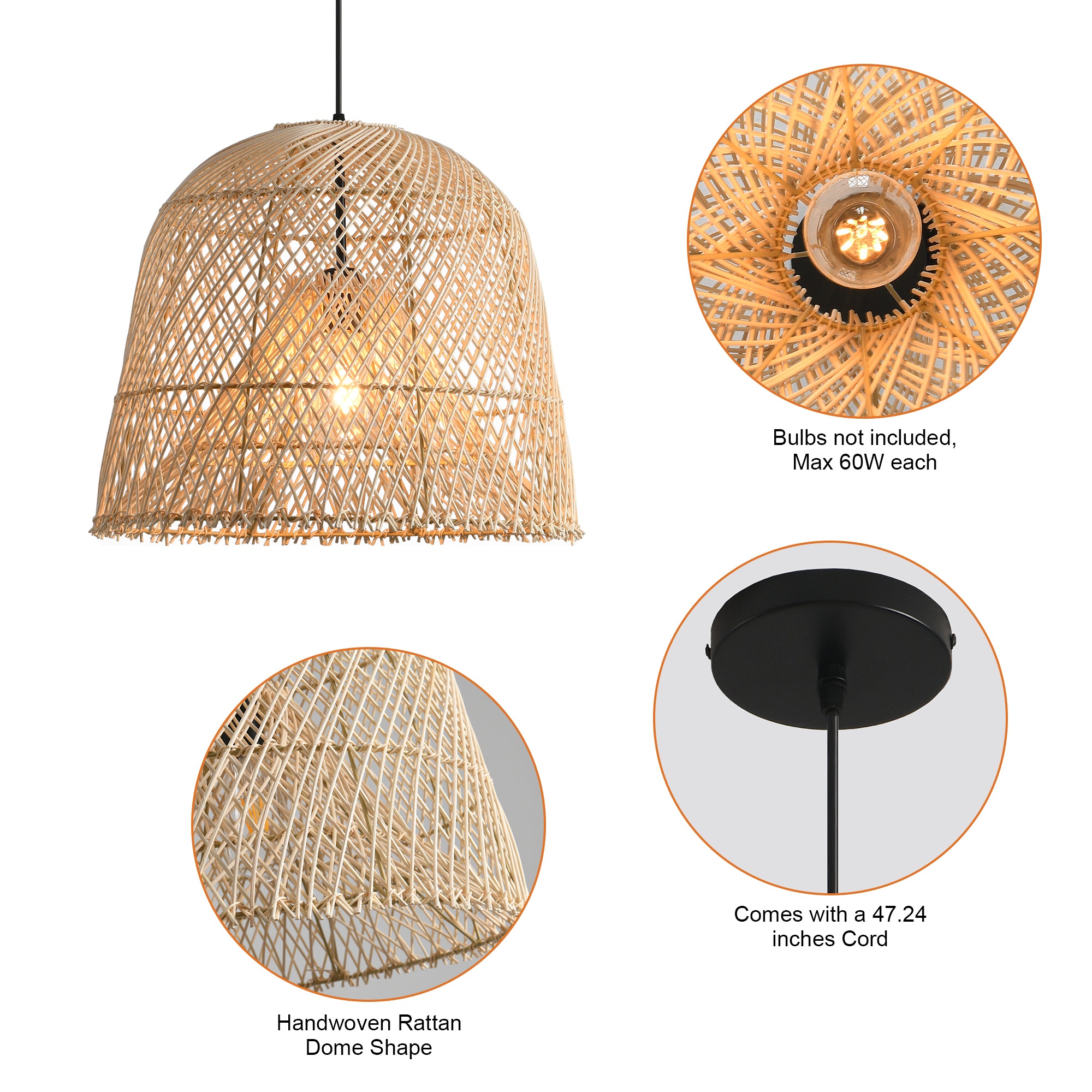 15" Wendell Bohemian Handwoven Rattan Island Pendant Light