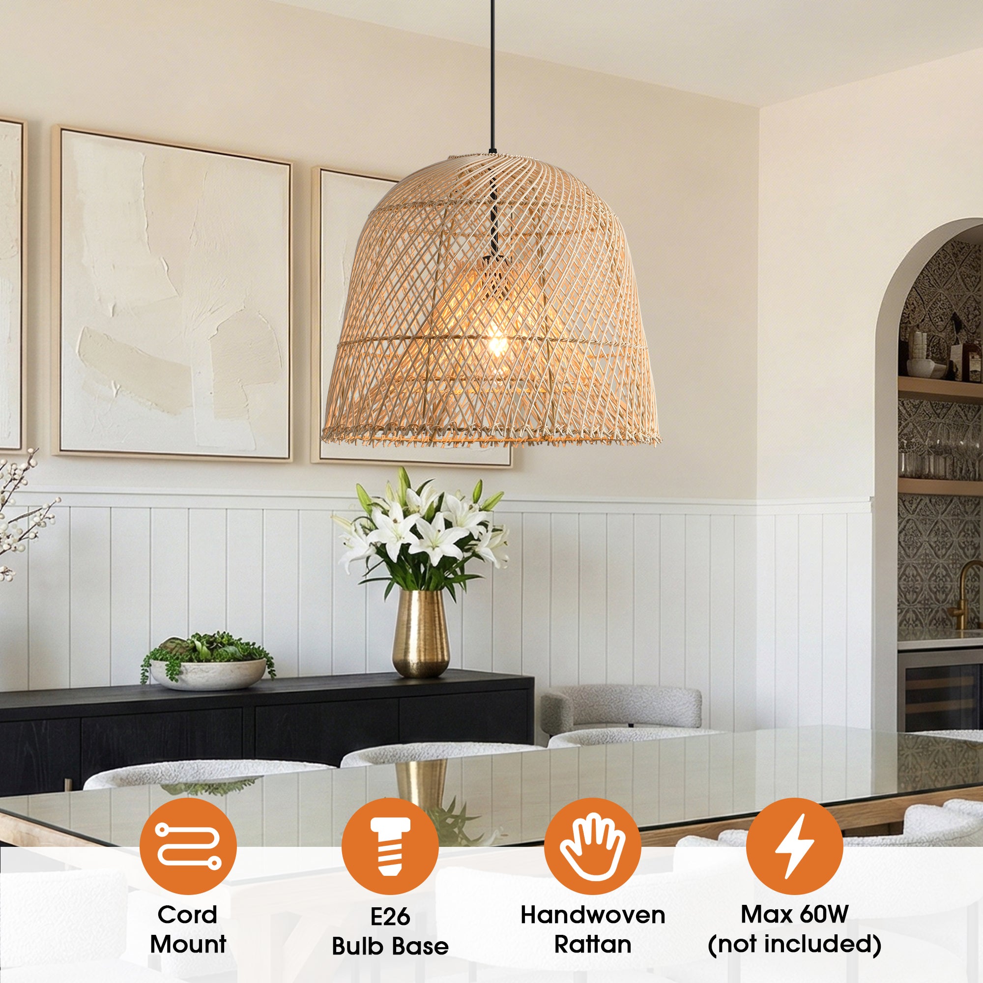 15" Wendell Bohemian Handwoven Rattan Island Pendant Light