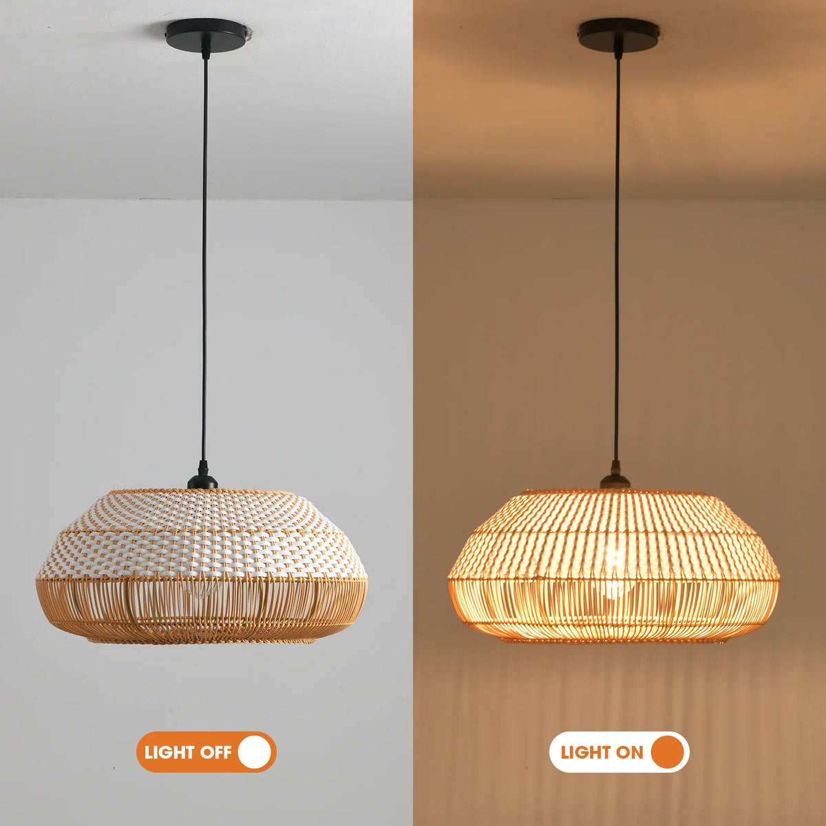 19" Webster Bohemian Handwoven Rattan Island Pendant Light