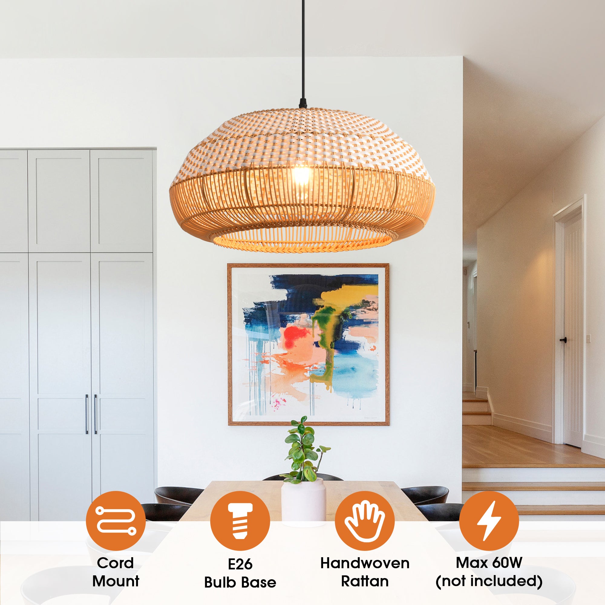 19" Webster Bohemian Handwoven Rattan Island Pendant Light