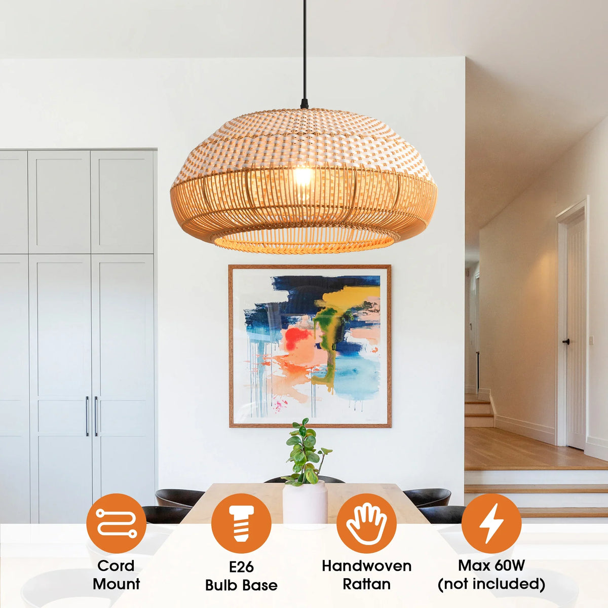 19" Webster Bohemian Handwoven Rattan Island Pendant Light