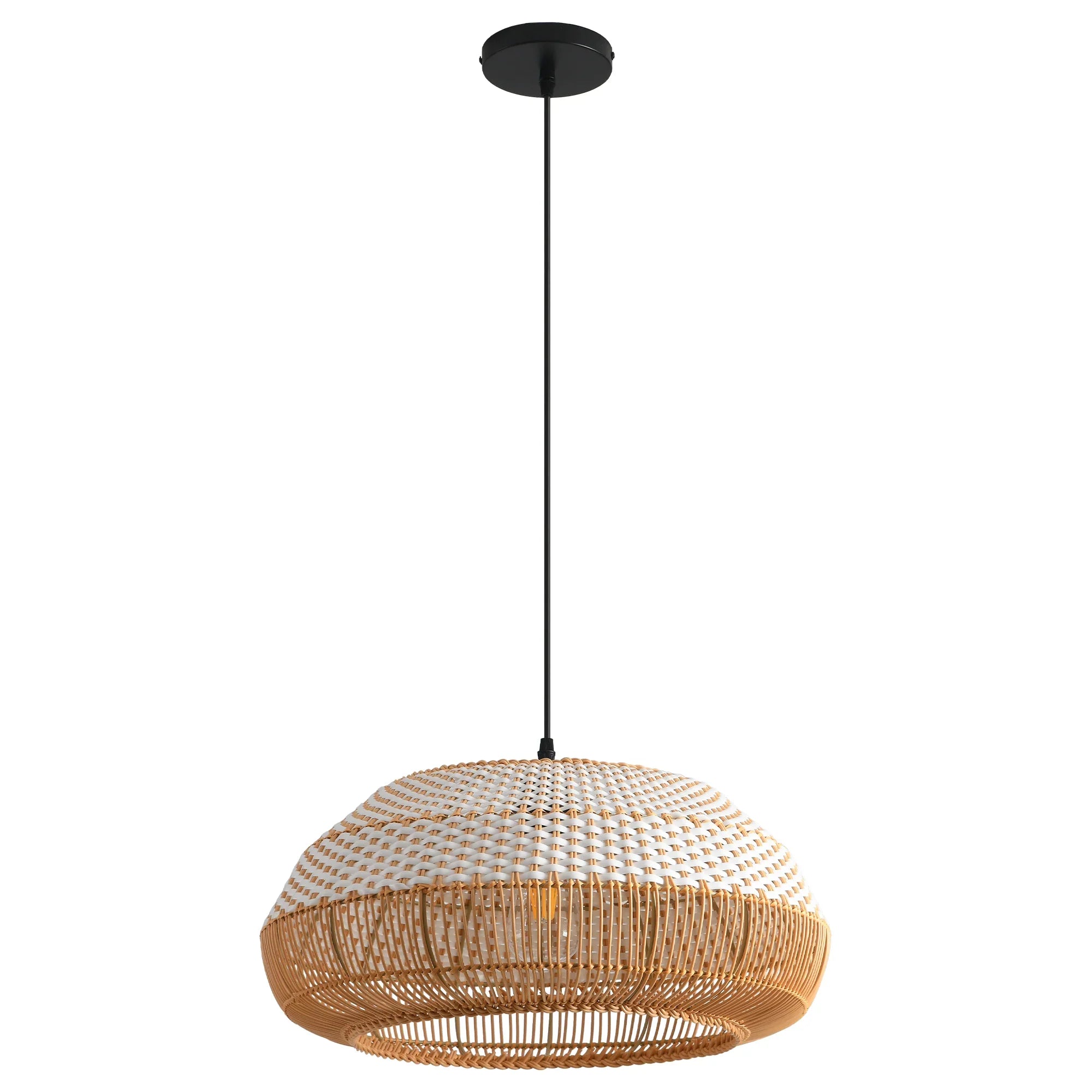 19" Webster Bohemian Handwoven Rattan Island Pendant Light