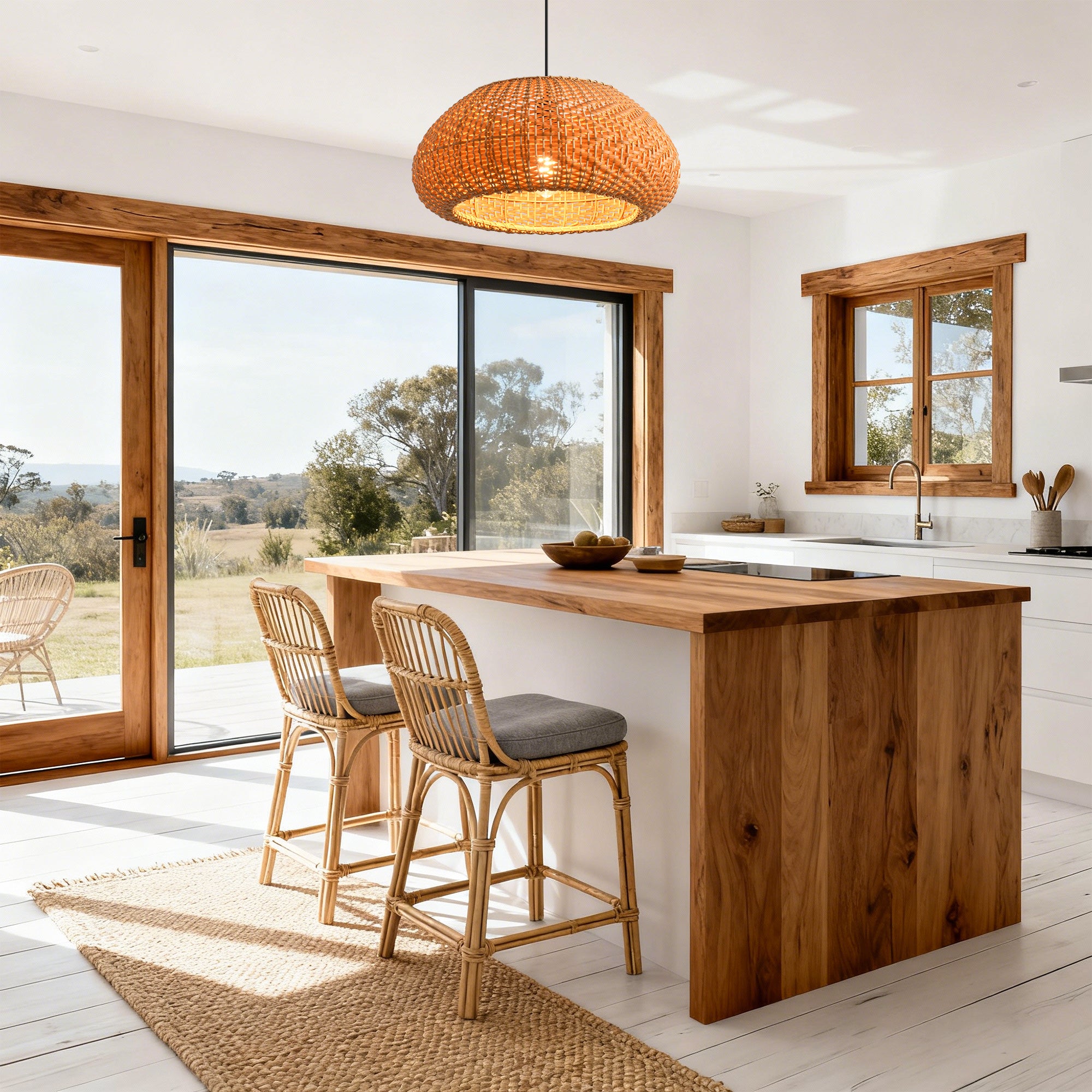 19" Walter Bohemian Handwoven Rattan Island Pendant Light