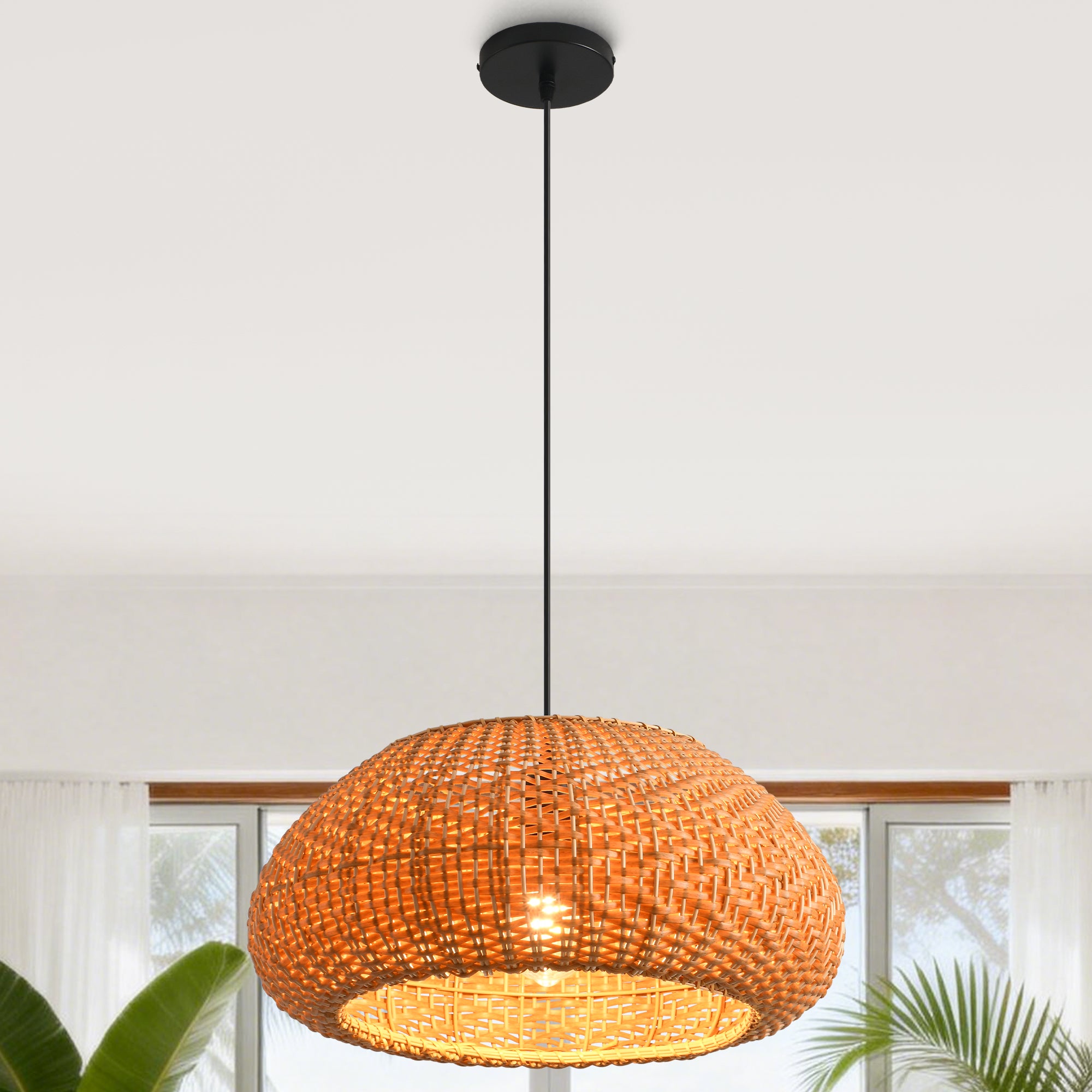 19" Walter Bohemian Handwoven Rattan Island Pendant Light