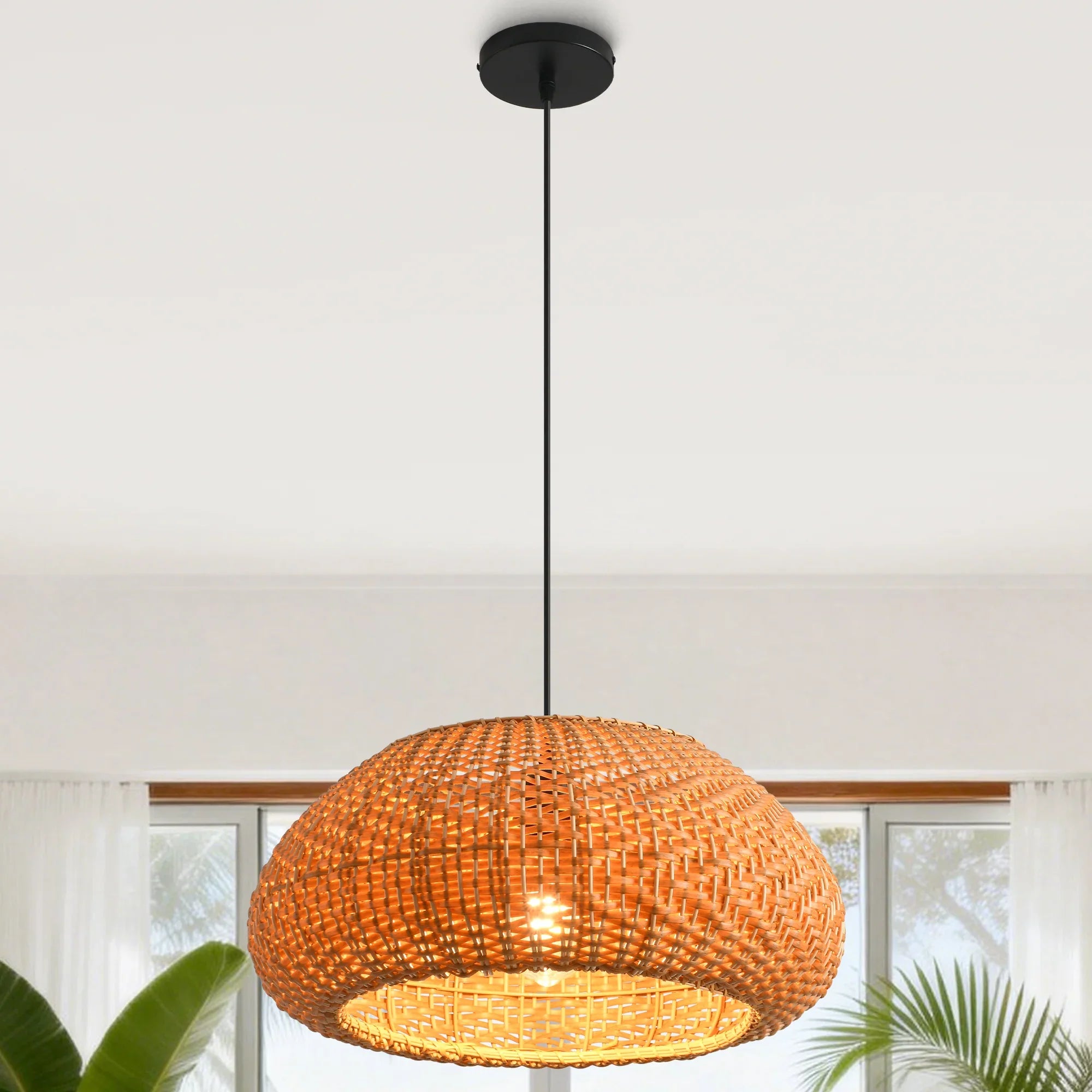 19" Walter Bohemian Handwoven Rattan Island Pendant Light