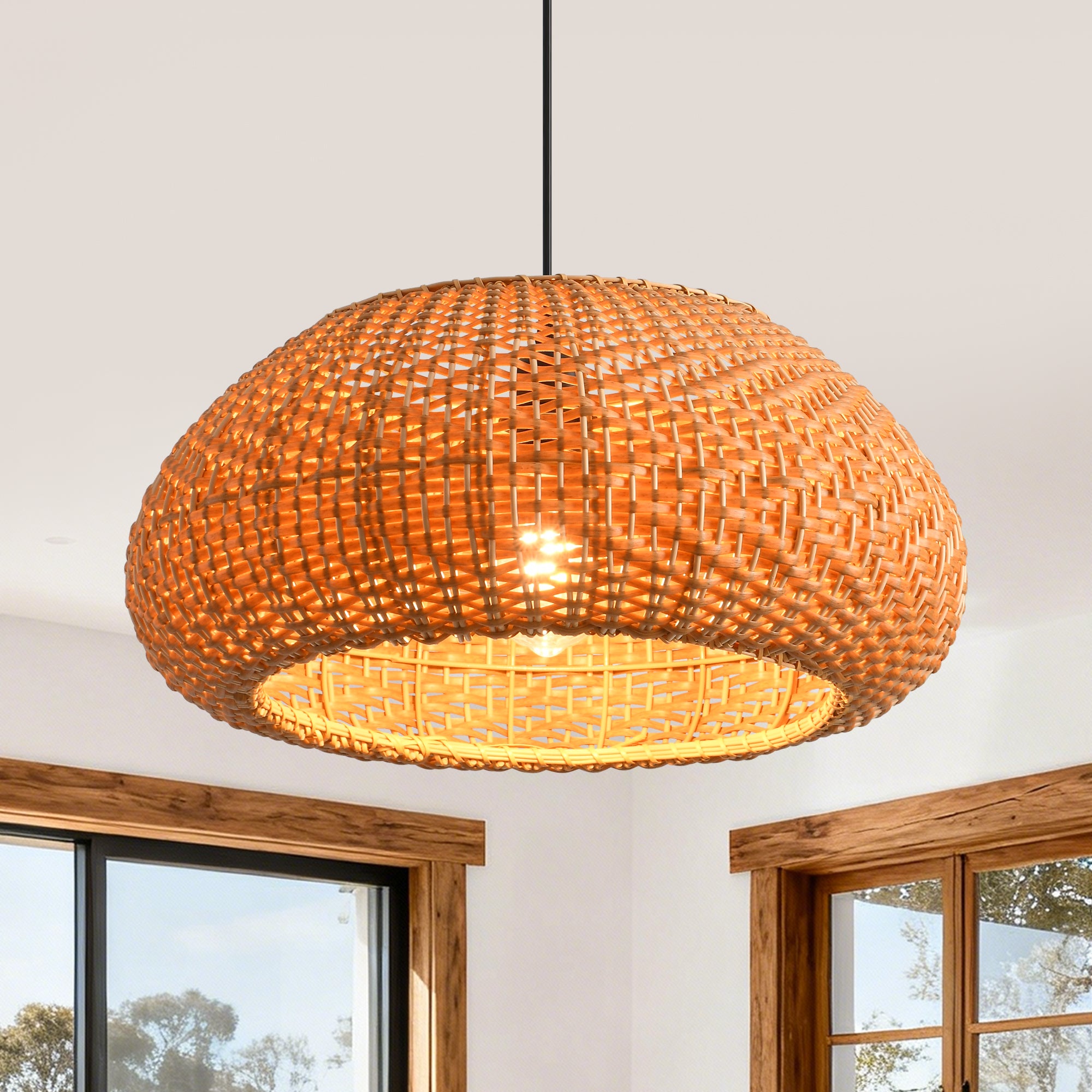 19" Walter Bohemian Handwoven Rattan Island Pendant Light