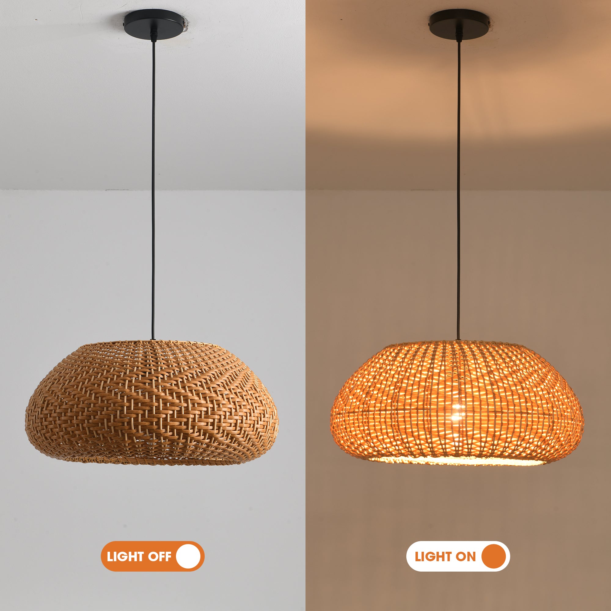 19" Walter Bohemian Handwoven Rattan Island Pendant Light