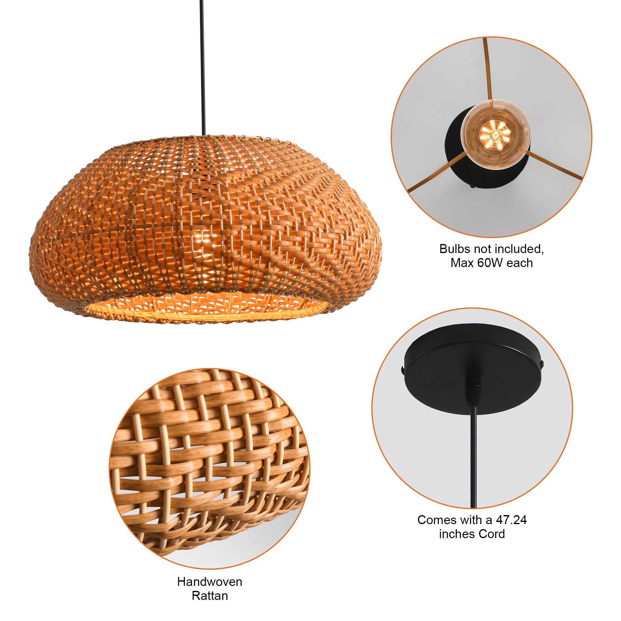 19" Walter Bohemian Handwoven Rattan Island Pendant Light