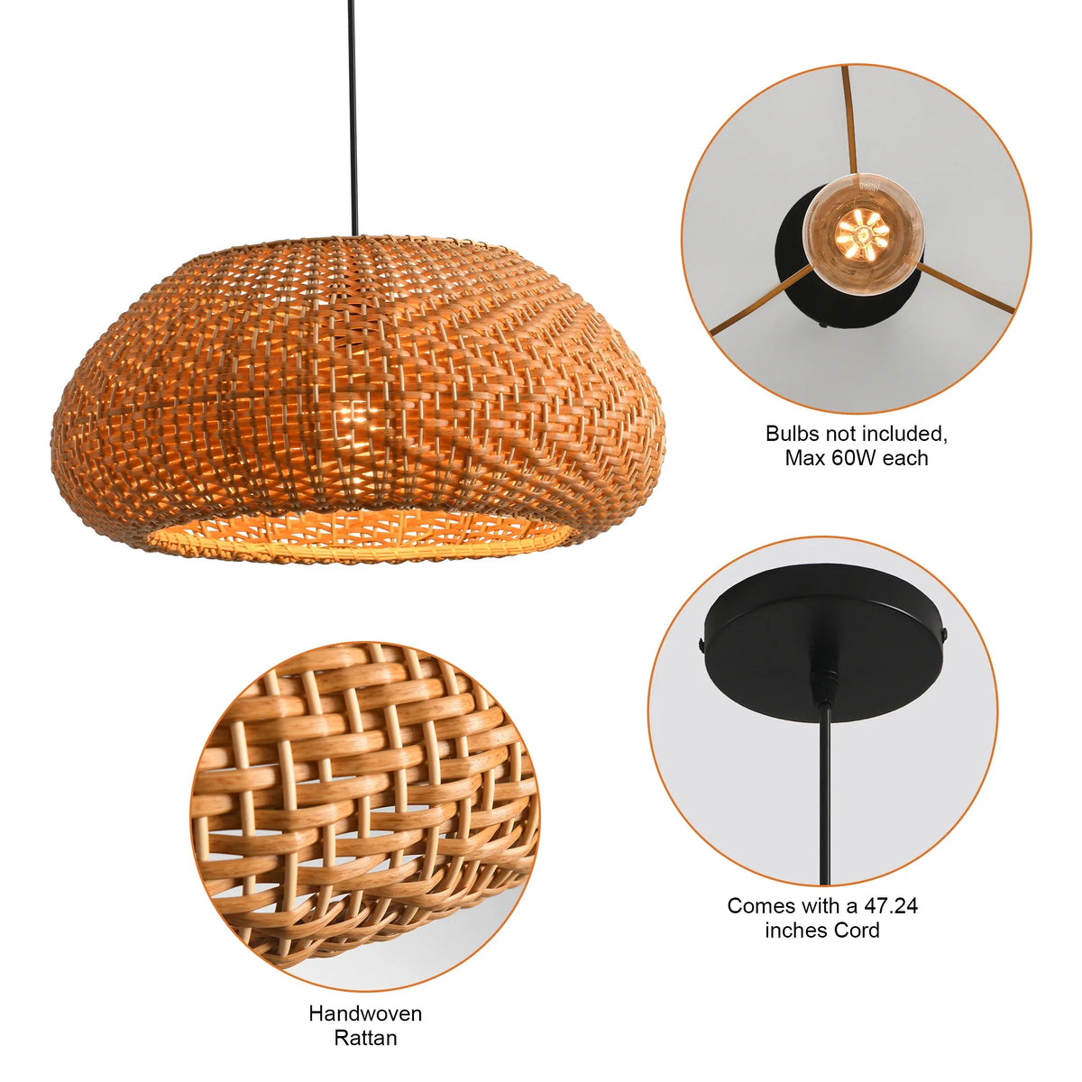 19" Walter Bohemian Handwoven Rattan Island Pendant Light
