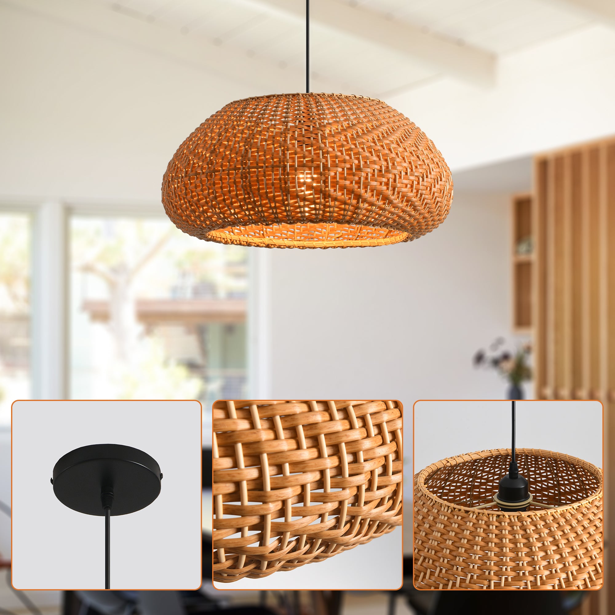 19" Walter Bohemian Handwoven Rattan Island Pendant Light
