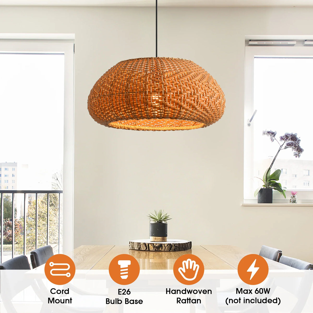 19" Walter Bohemian Handwoven Rattan Island Pendant Light