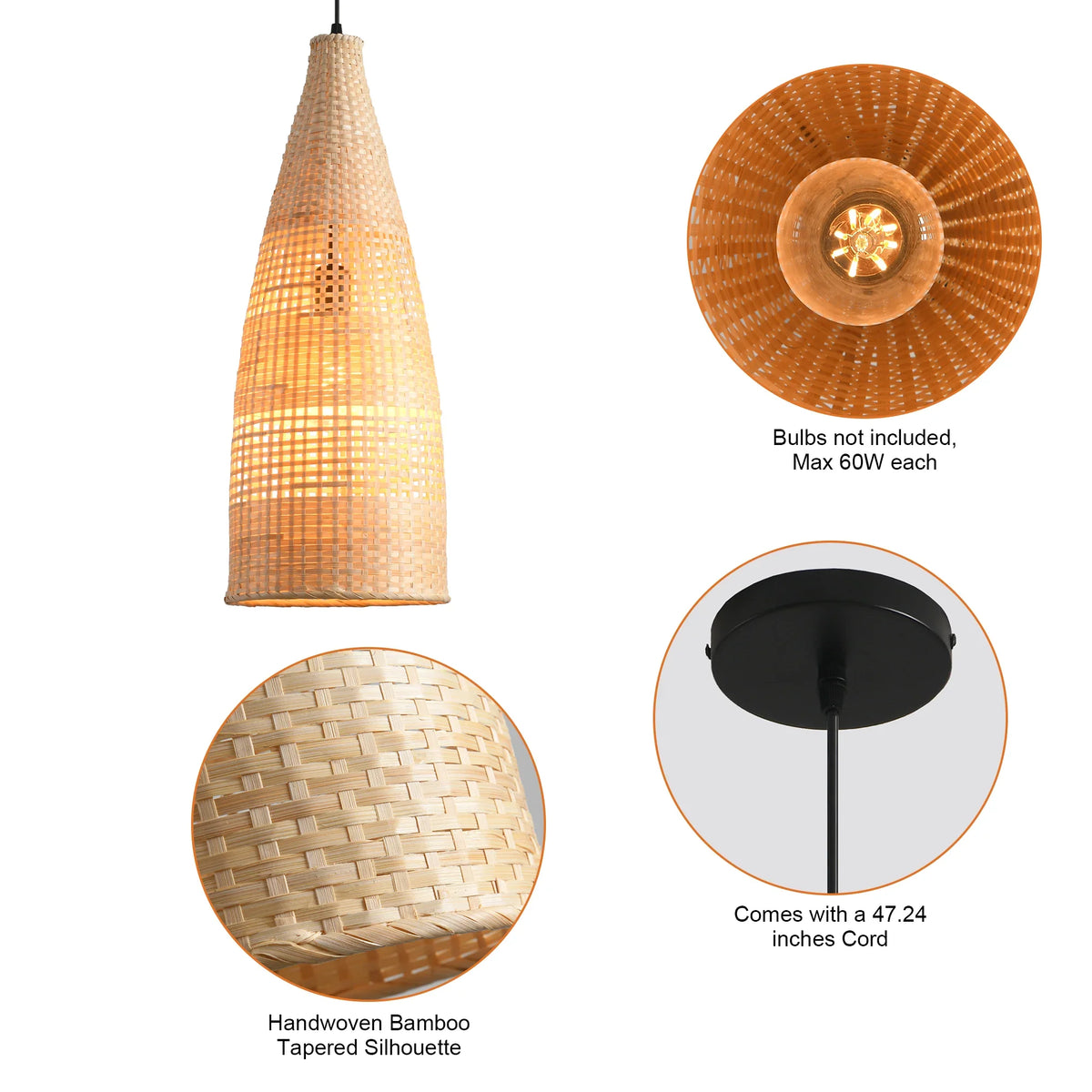 9" Vivian Bohemian Handwoven Bamboo Island Pendant Light