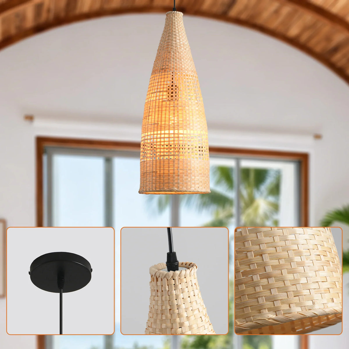 9" Vivian Bohemian Handwoven Bamboo Island Pendant Light