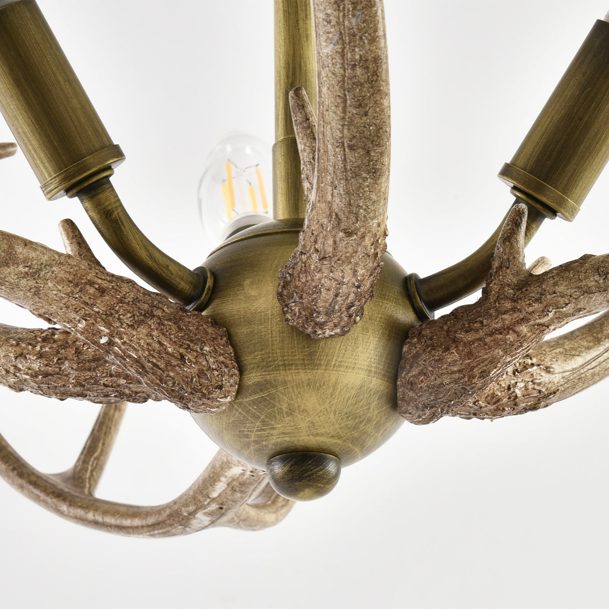 Mick 3-Light Antique Brass Antler Semi-Flush Mount Ceiling Light