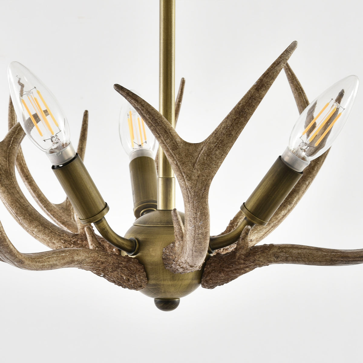 Mick 3-Light Antique Brass Antler Semi-Flush Mount Ceiling Light