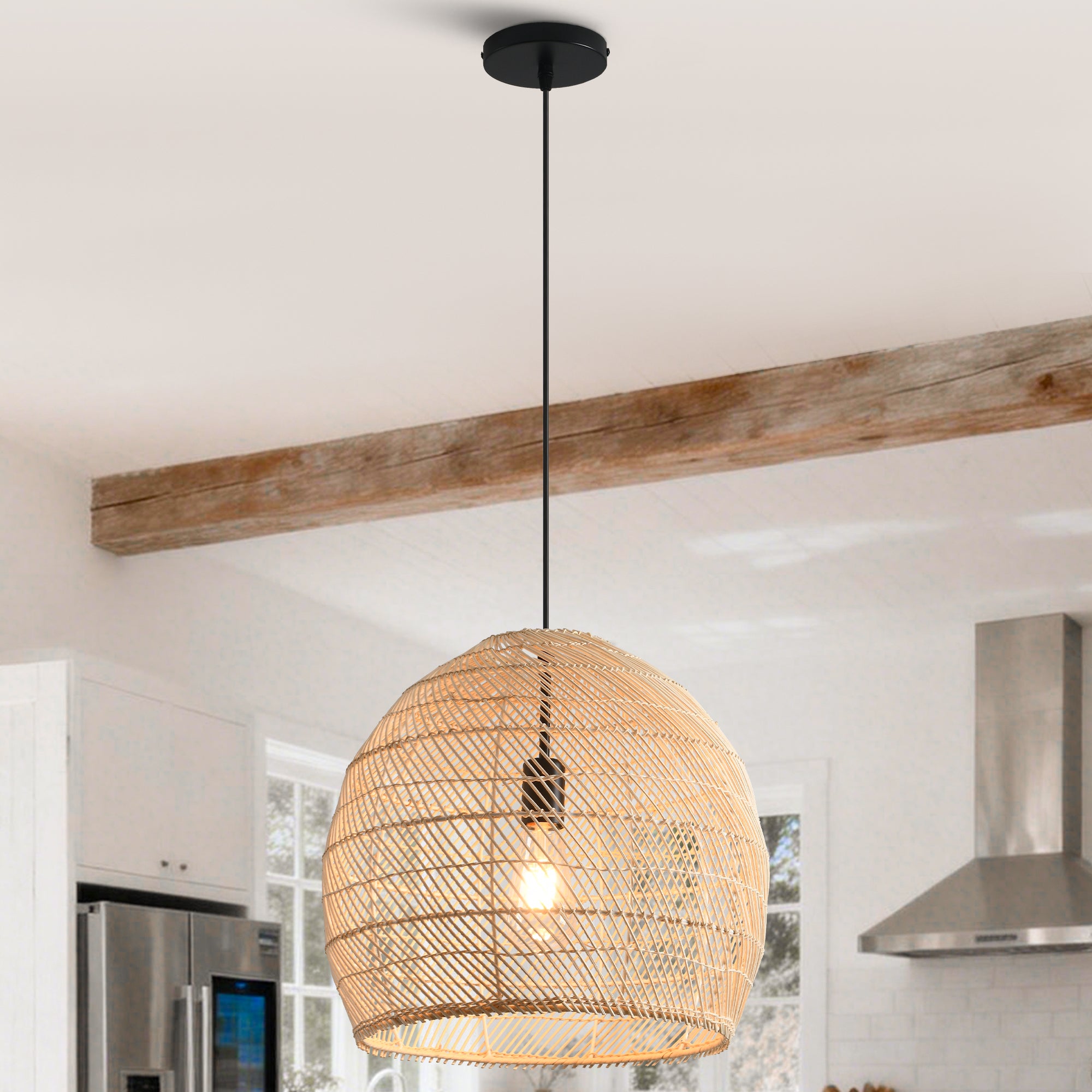 16" Virgil Bohemian Handwoven Rattan Island Pendant Light