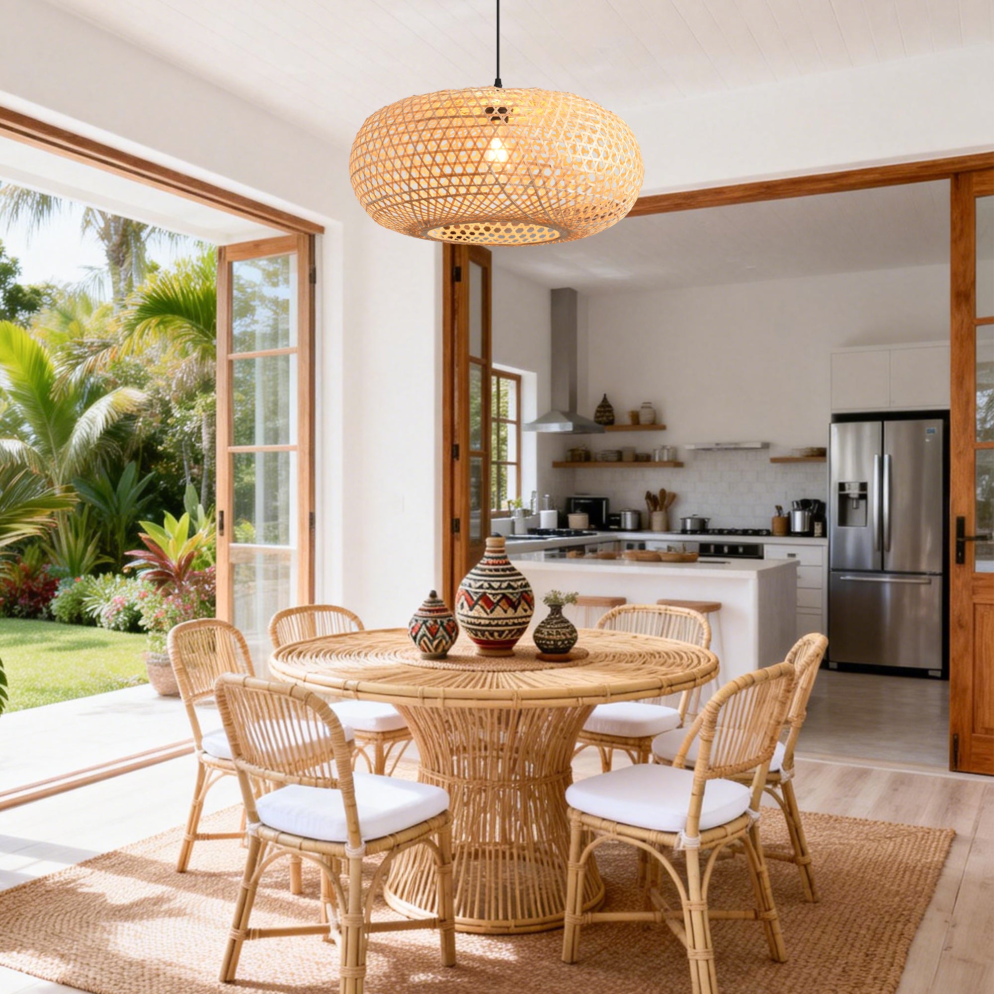 22" Vincent Bohemian Handwoven Bamboo Island Pendant Light