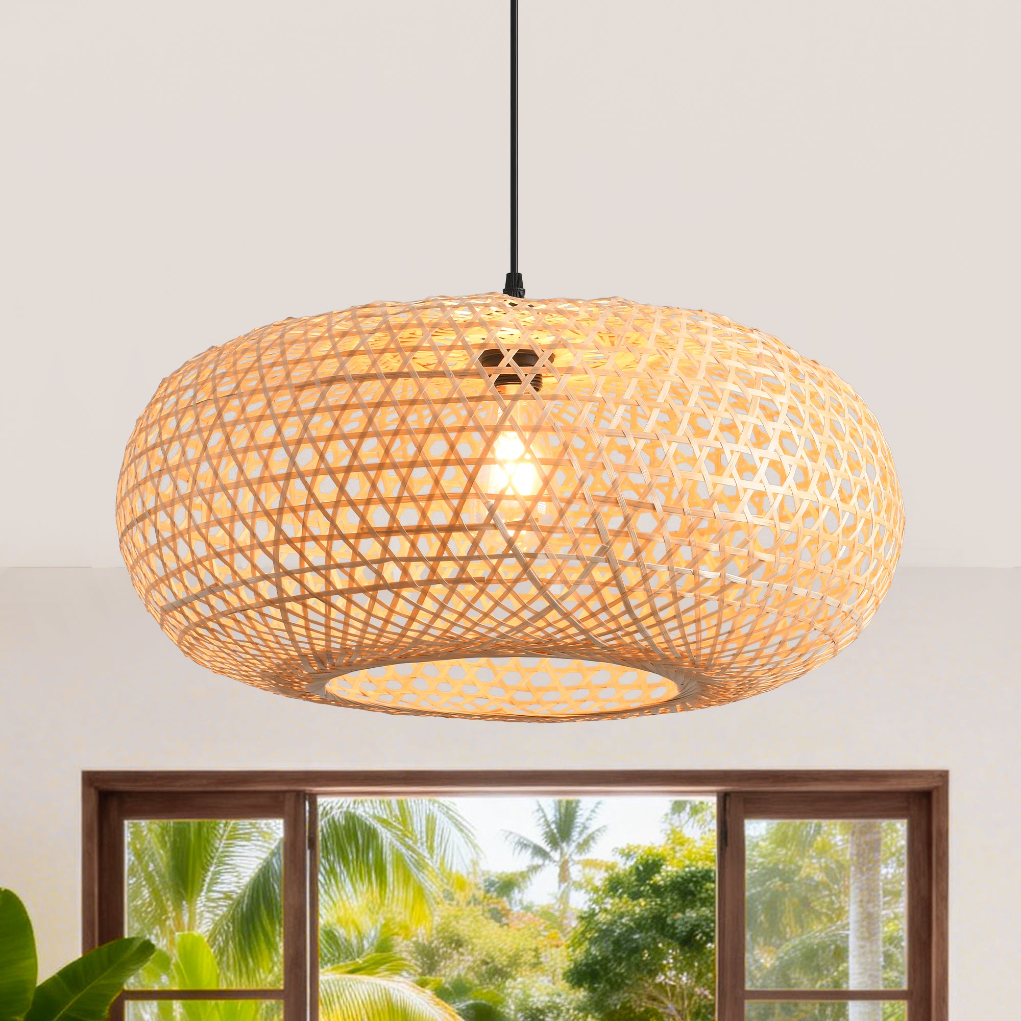 22" Vincent Bohemian Handwoven Bamboo Island Pendant Light