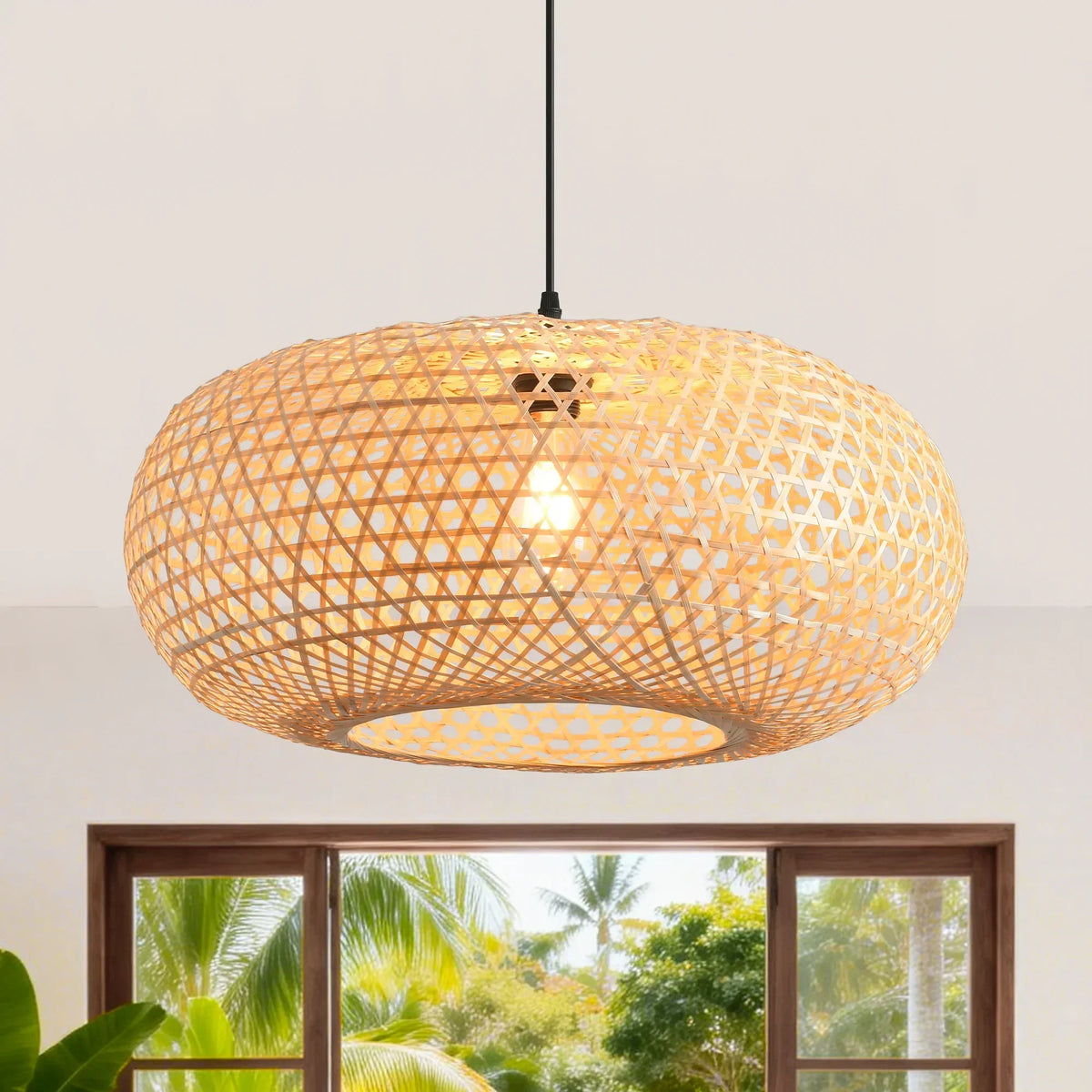 22" Vincent Bohemian Handwoven Bamboo Island Pendant Light
