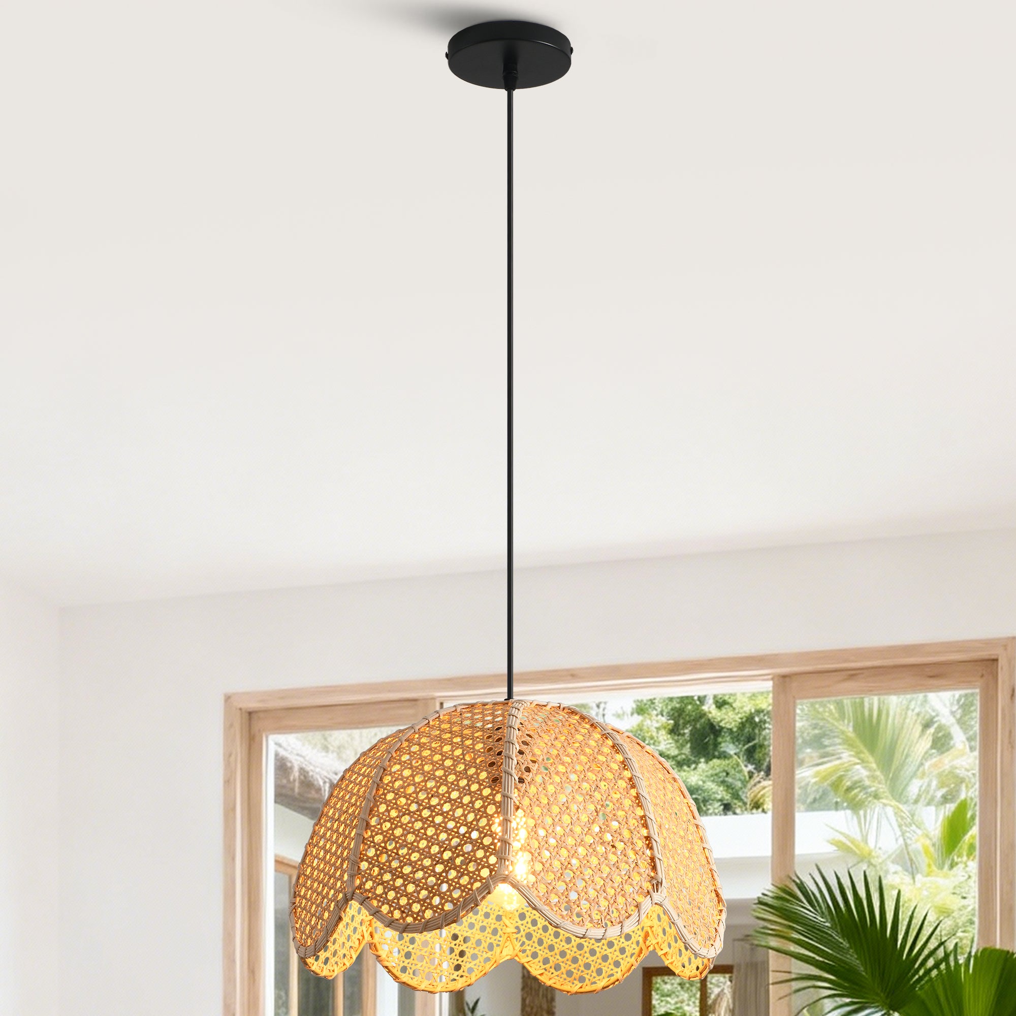 16" Verne Bohemian Handwoven Rattan Island Pendant Light