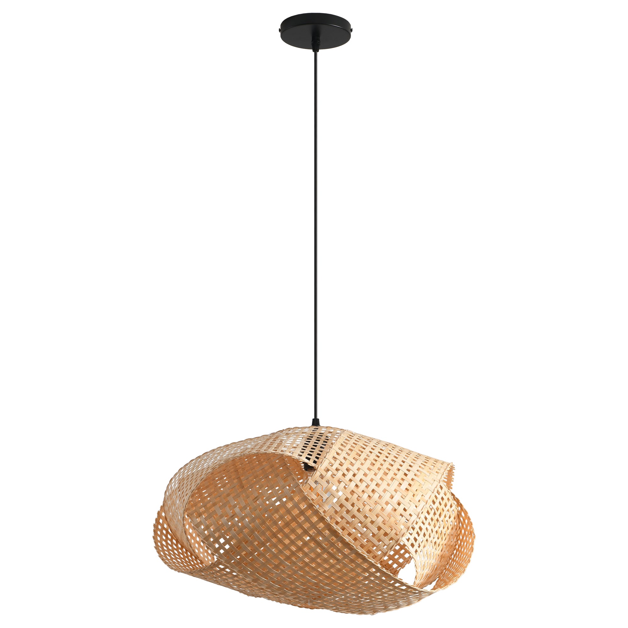20" Upton Bohemian Handwoven Bamboo Island Pendant Light