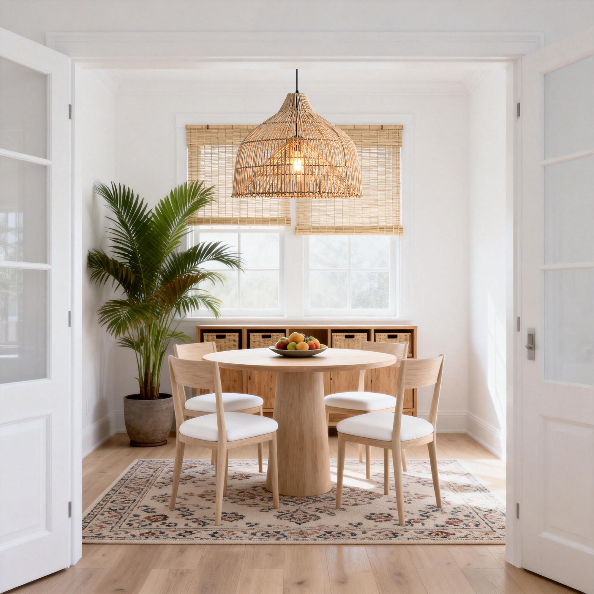 20" Ulysses Bohemian Handwoven Rattan Island Pendant Light