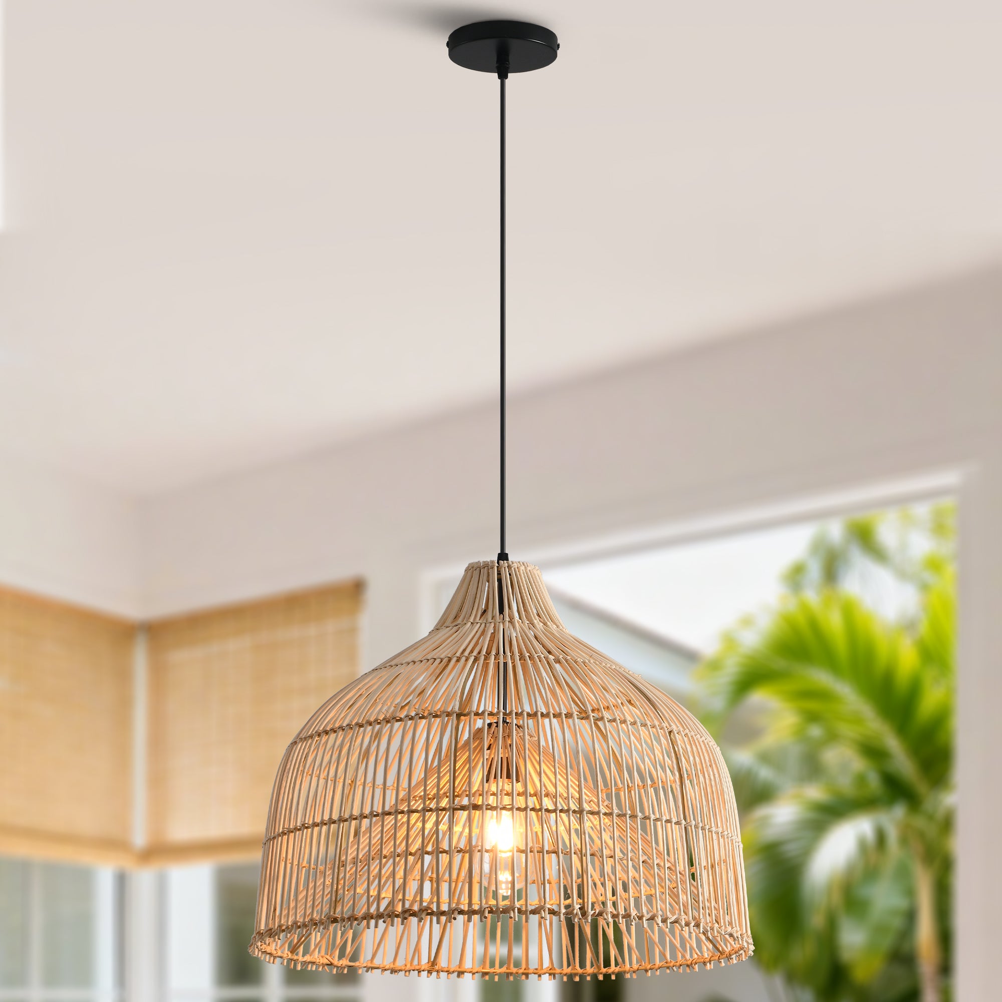 20" Ulysses Bohemian Handwoven Rattan Island Pendant Light