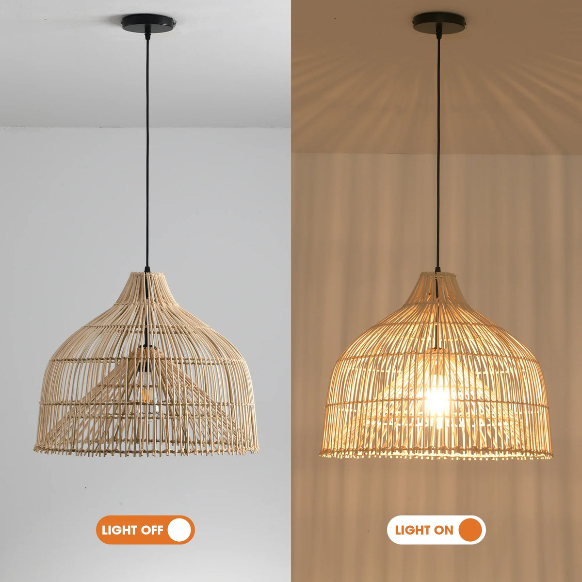 20" Ulysses Bohemian Handwoven Rattan Island Pendant Light