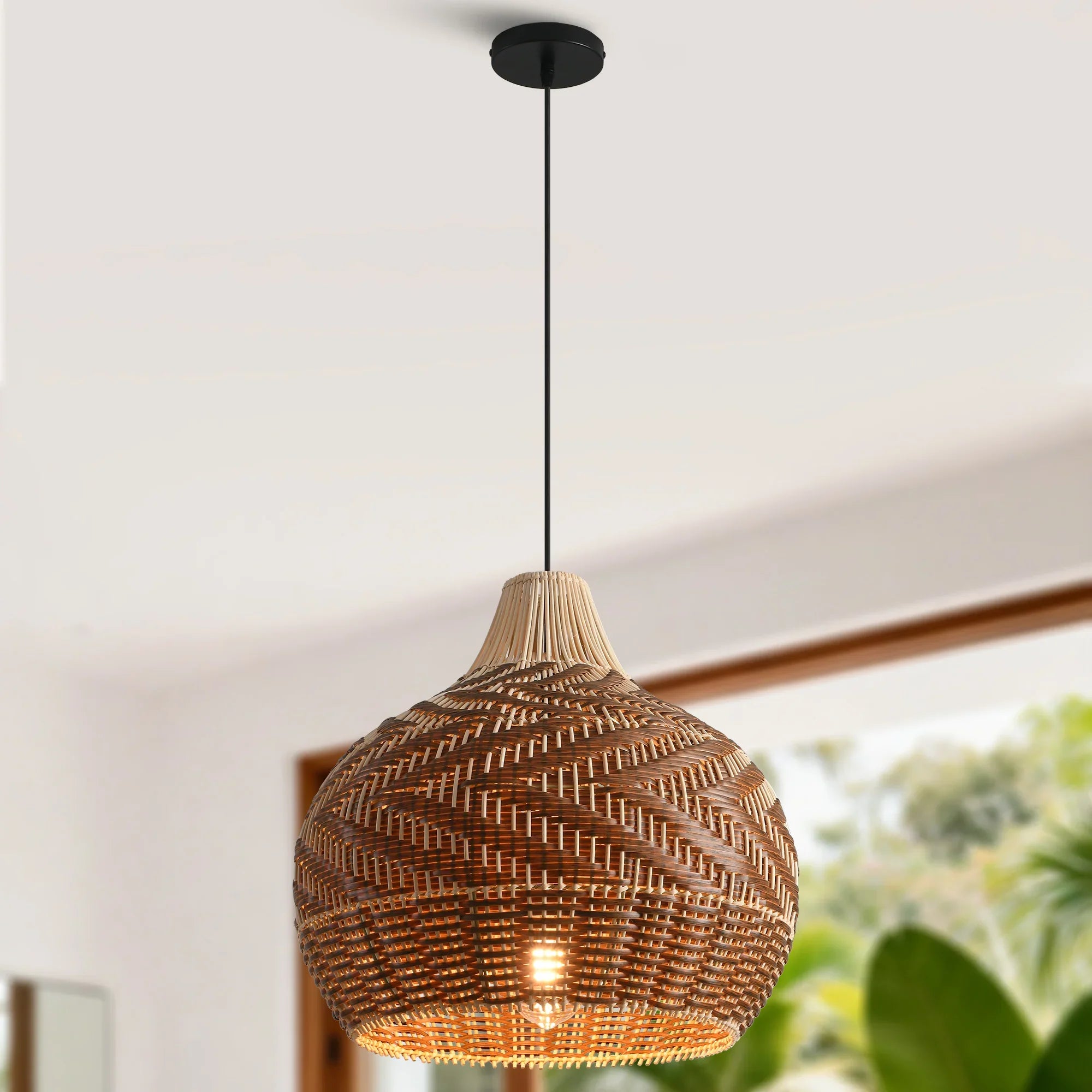 19" Tyrone Bohemian Handwoven Rattan Island Pendant Light
