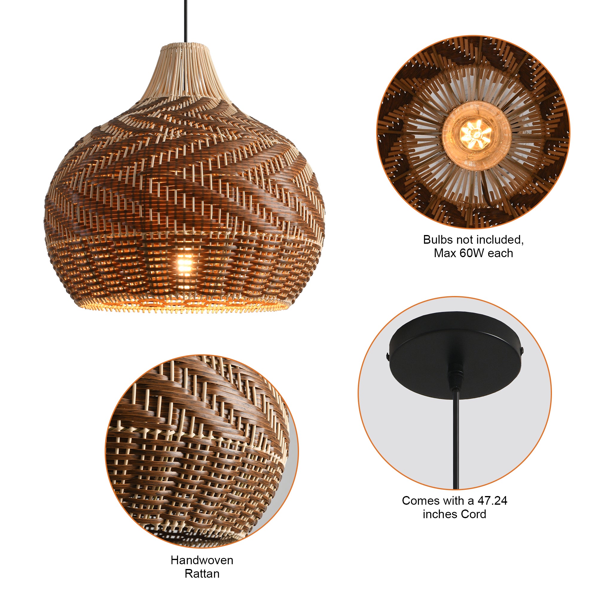 19" Tyrone Bohemian Handwoven Rattan Island Pendant Light