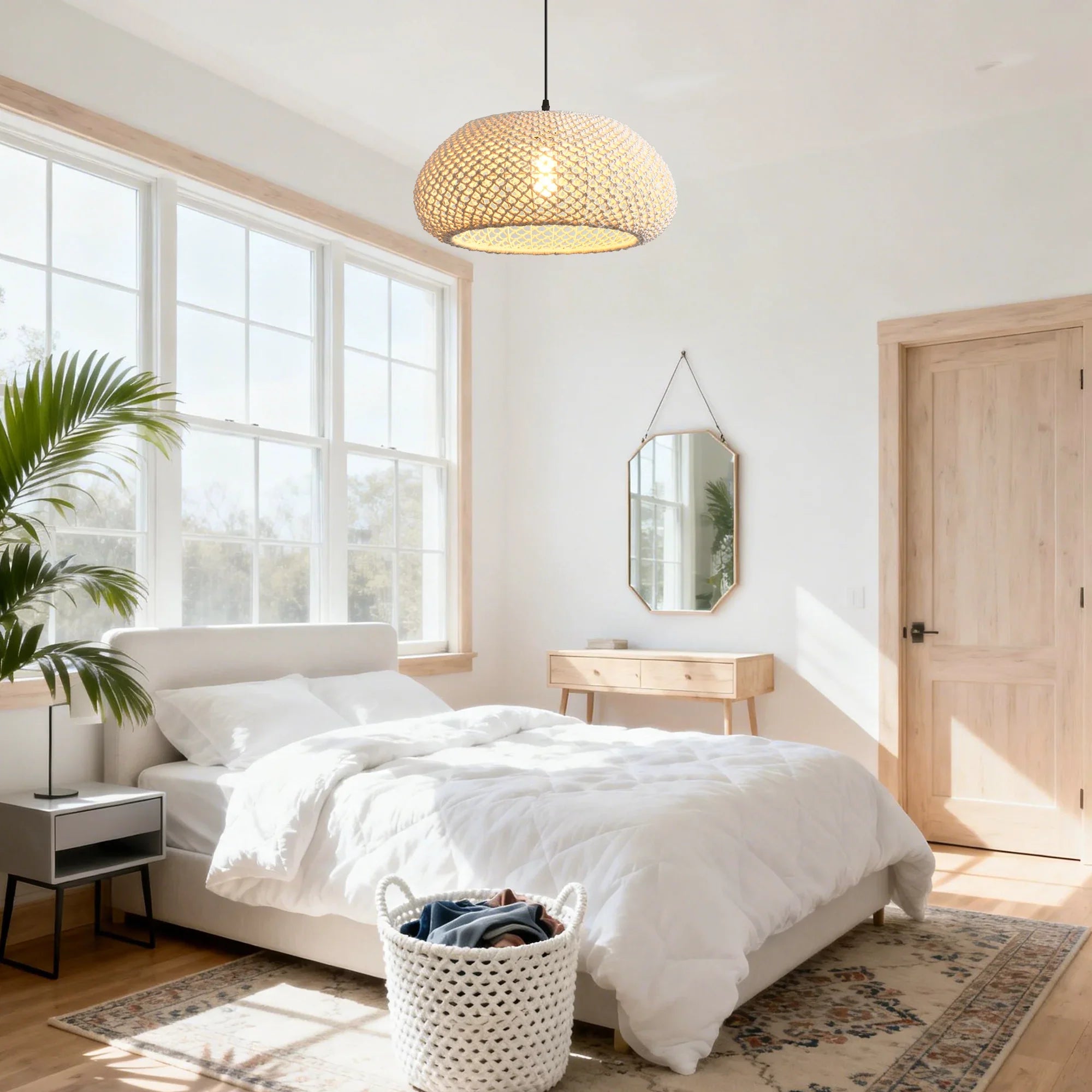 19" Tyler Bohemian Handwoven Cotton Rope Island Pendant Light