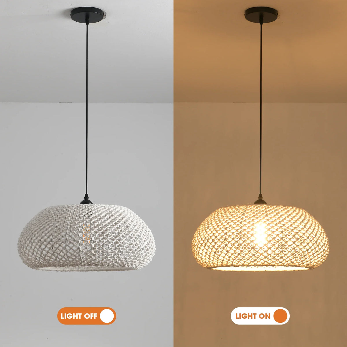 19" Tyler Bohemian Handwoven Cotton Rope Island Pendant Light