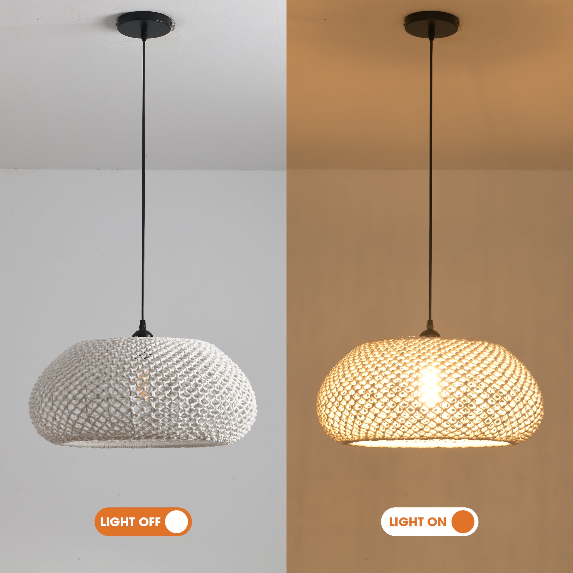 19" Tyler Bohemian Handwoven Cotton Rope Island Pendant Light