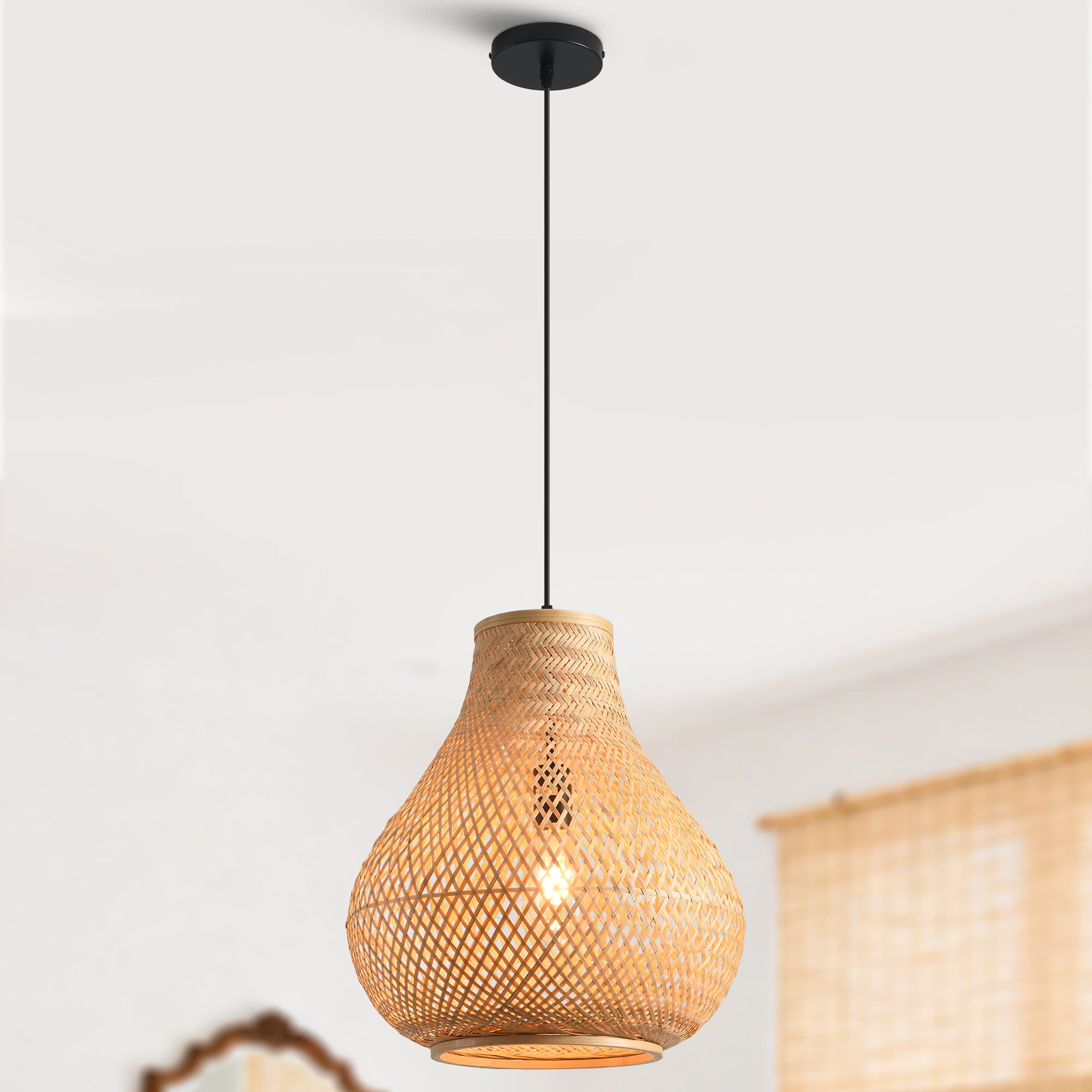 15" Troy Bohemian Handwoven Bamboo Island Pendant Light