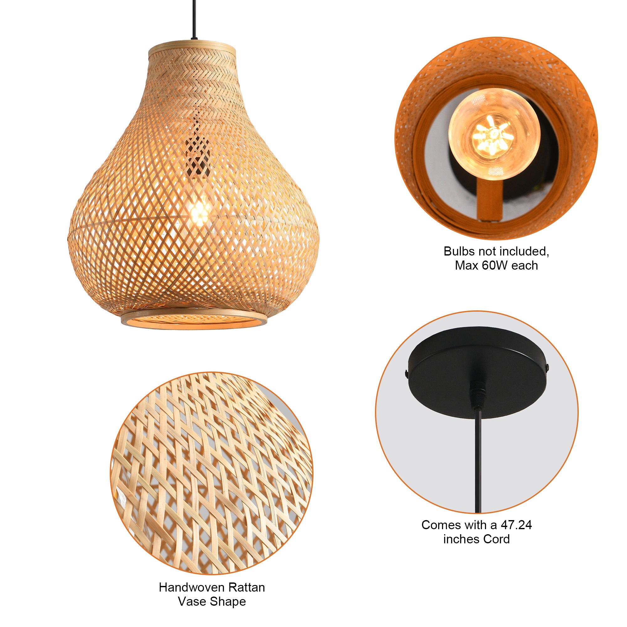 15" Troy Bohemian Handwoven Bamboo Island Pendant Light