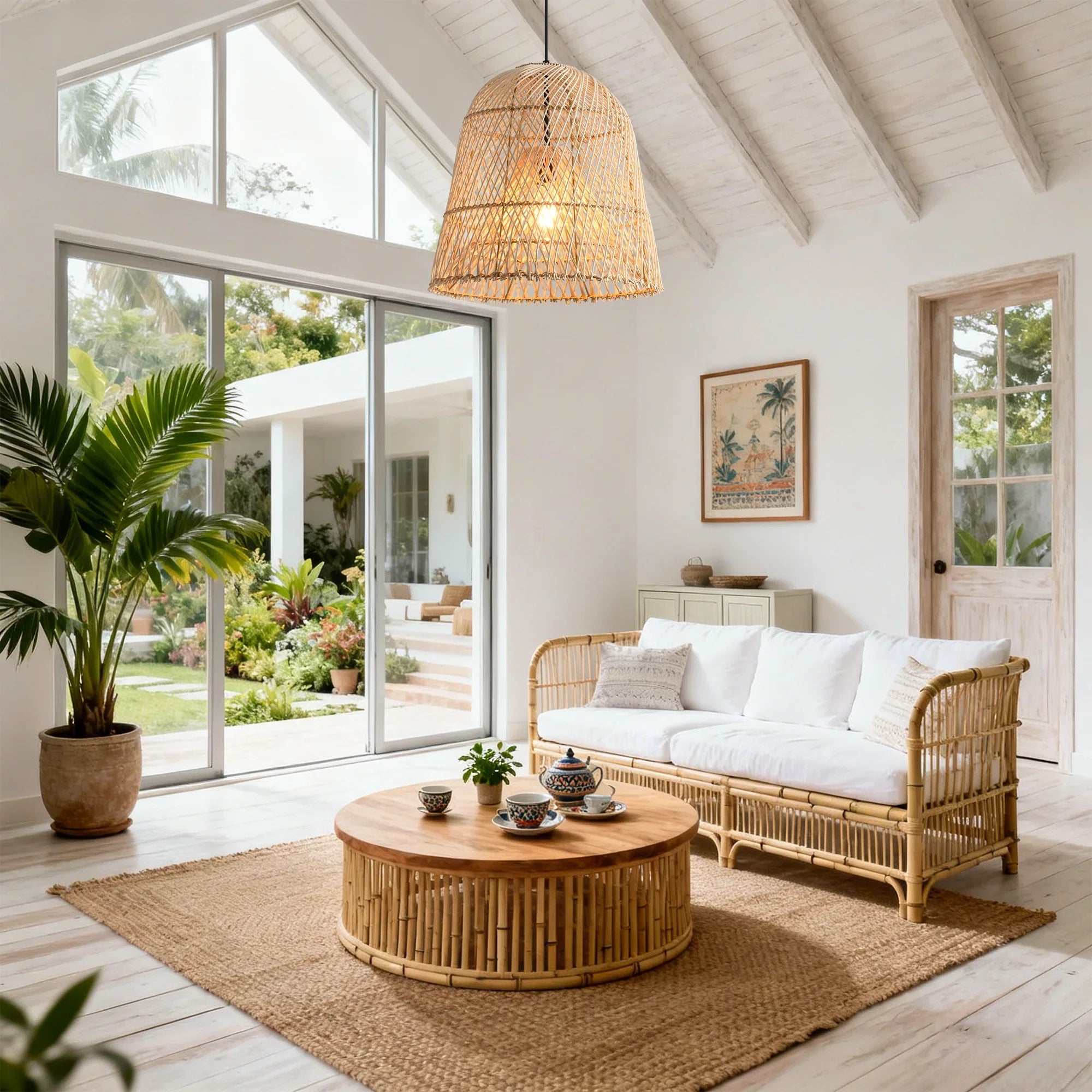 18" Tobias Bohemian Handwoven Rattan Island Pendant Light